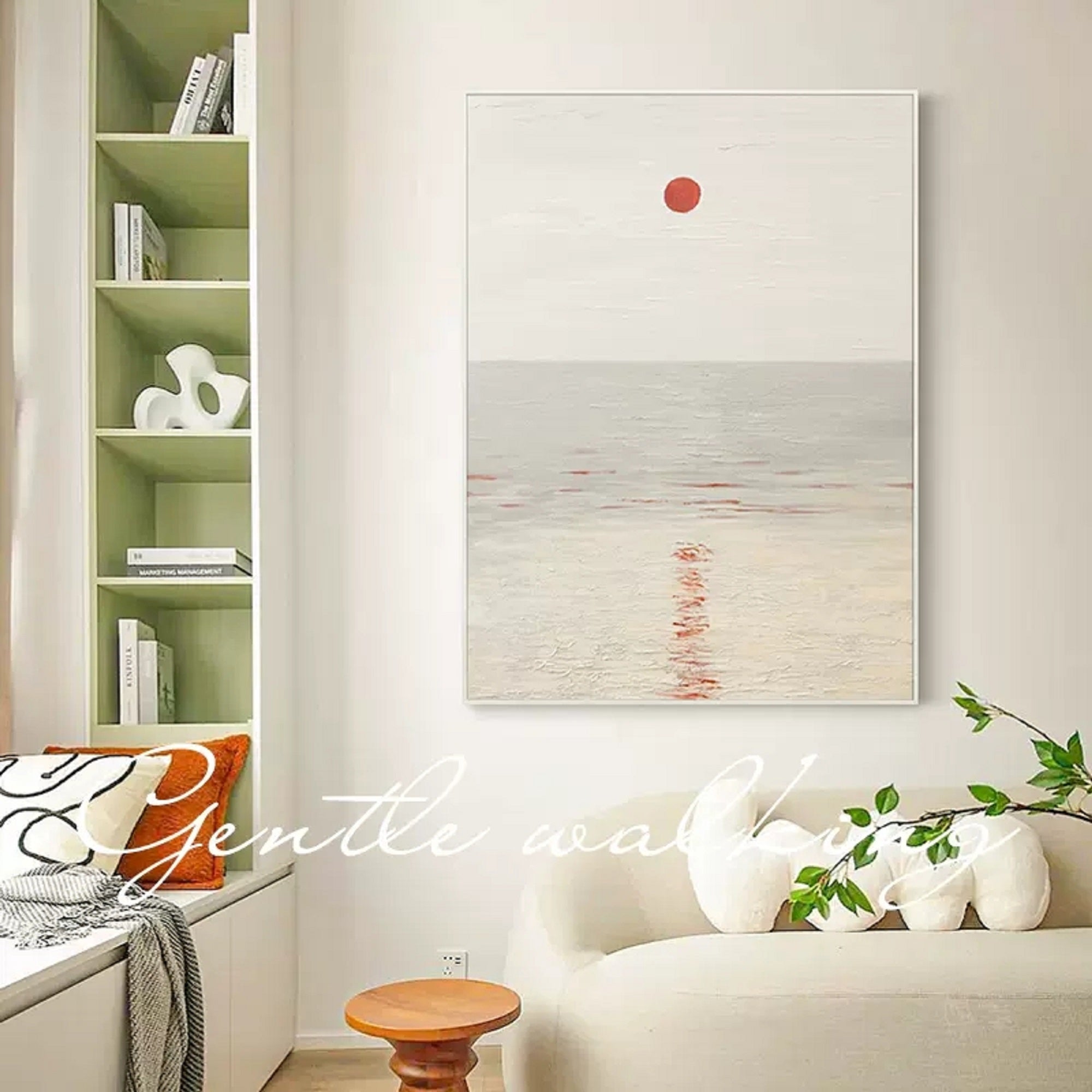 Oversize beach minimalist art minimalist ocean painting framed for living room decor