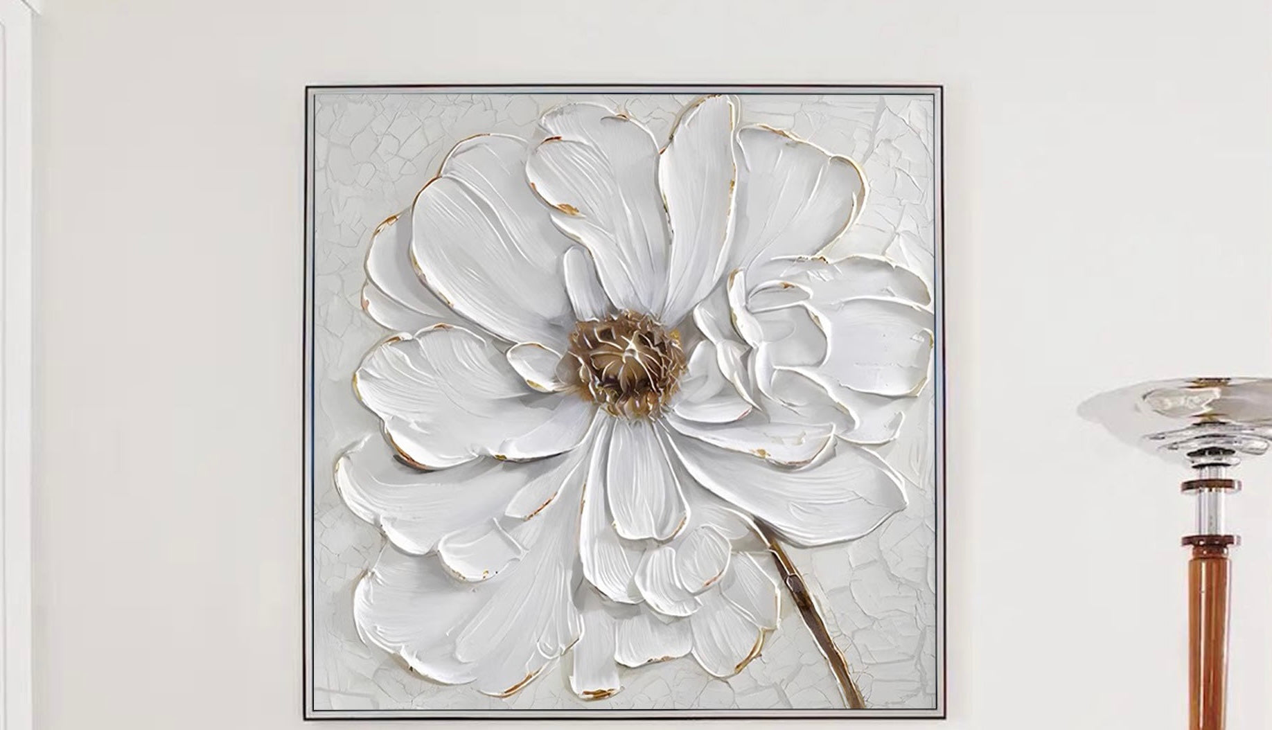 White Texture Flower Minimalist Painting Acrylic Minimal Flower Art For Wall Decor