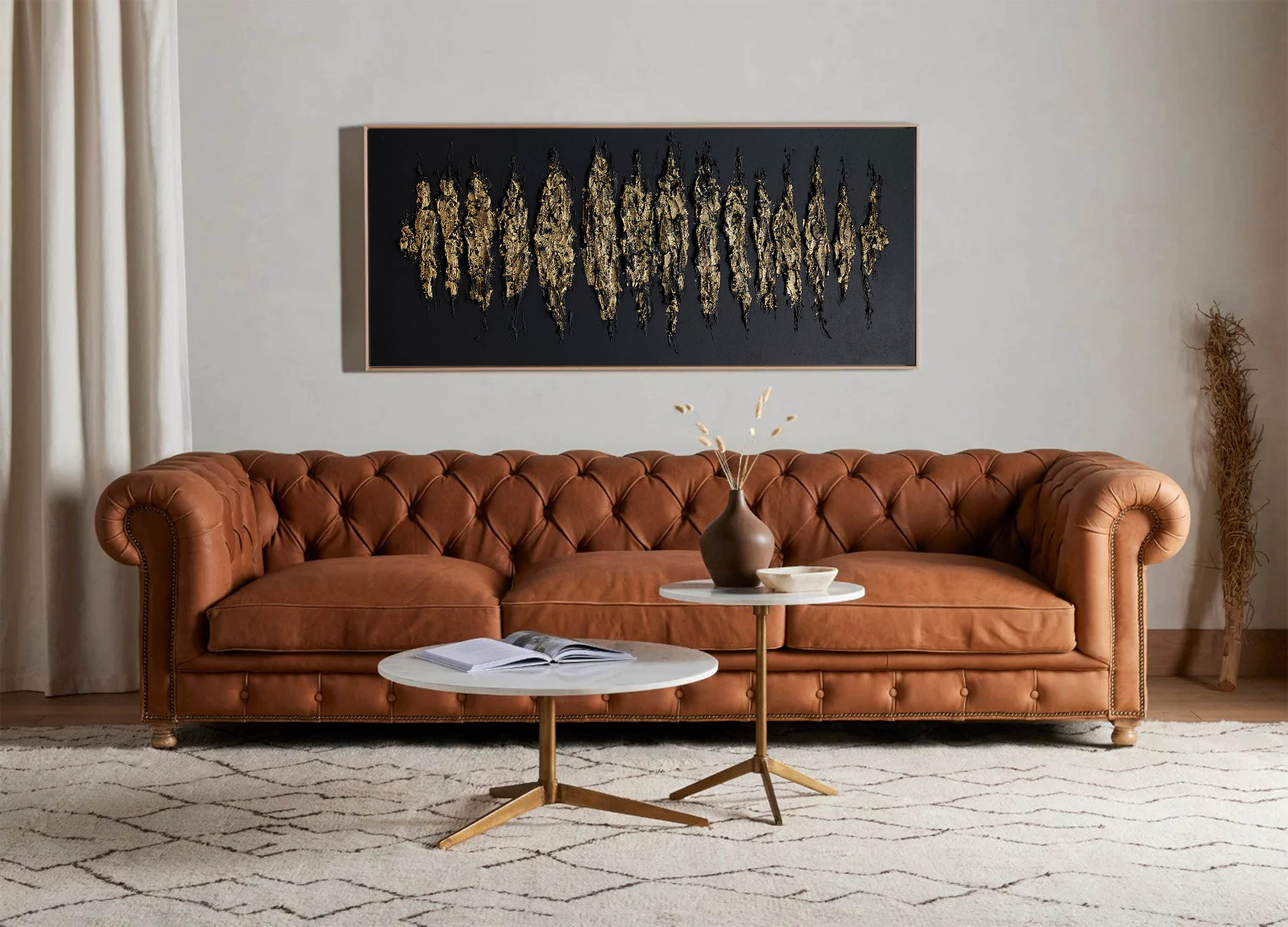 Large textured black and gold canvas art for living room