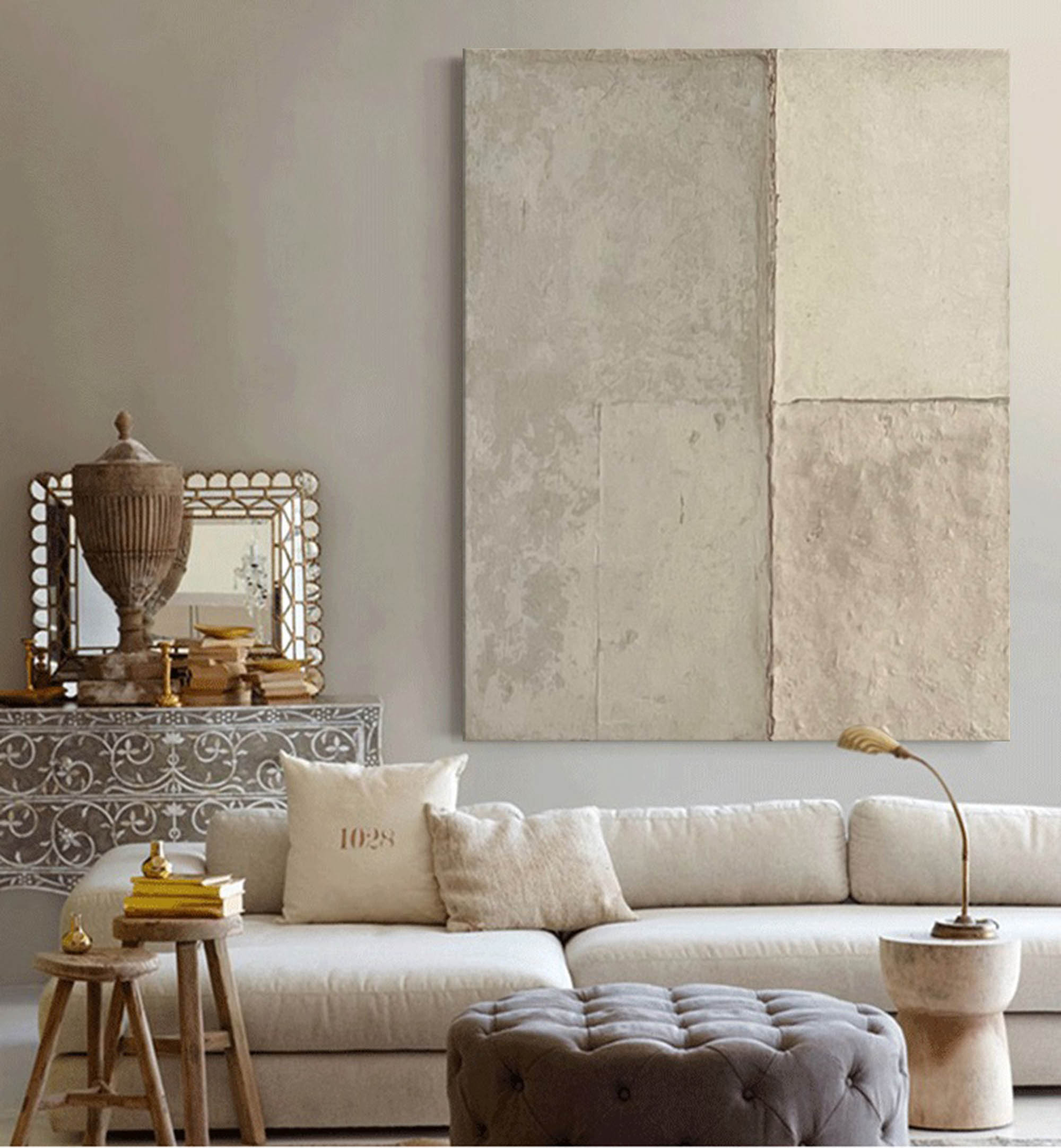 Beige Wabi Sabi Painting Pure Beige Minimalist Painting Neutral Art Wall Decoration