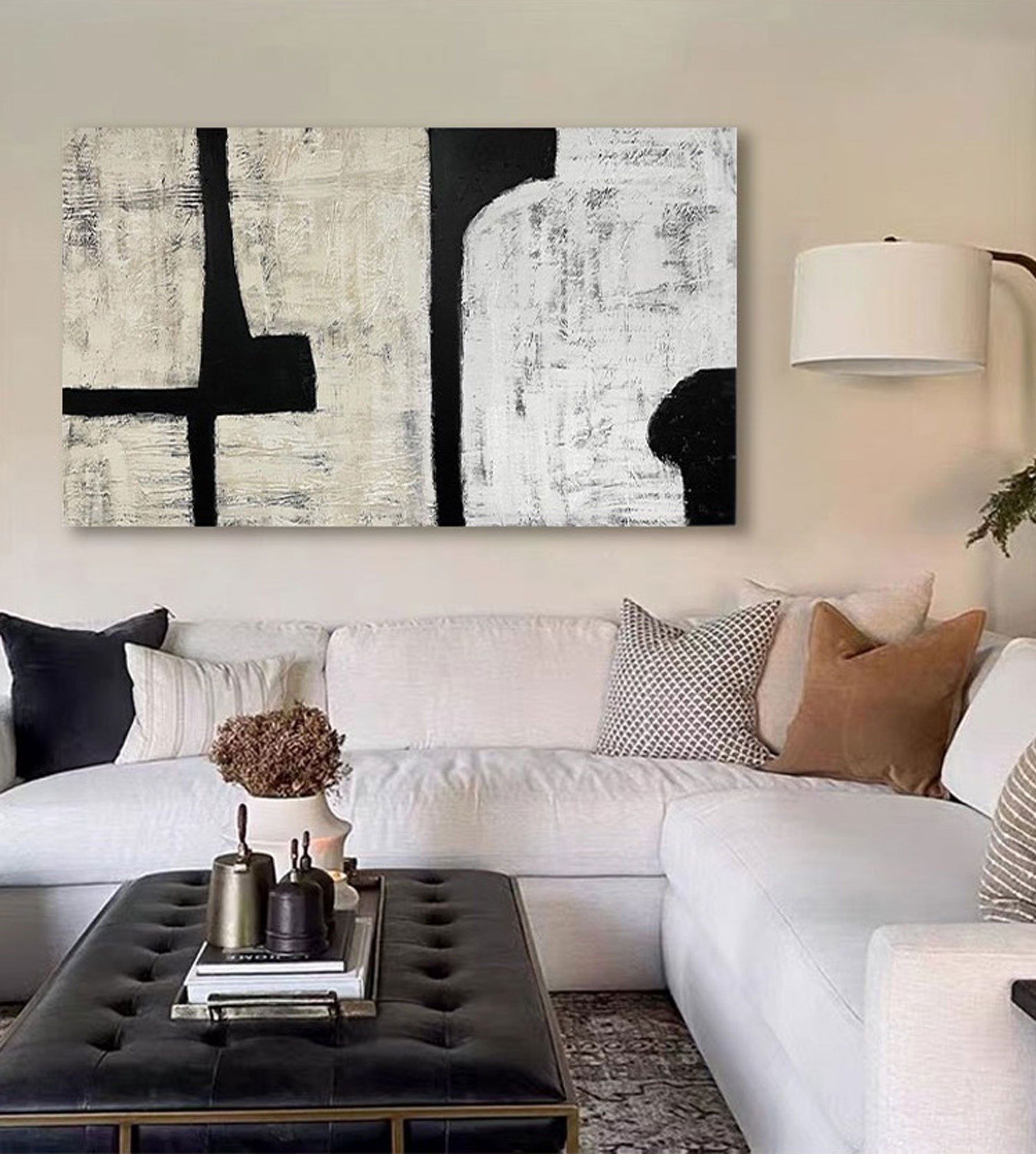 Large Minimalist Abstract Wall Art Black And White Minimalist Painting Acrylic For Living Room