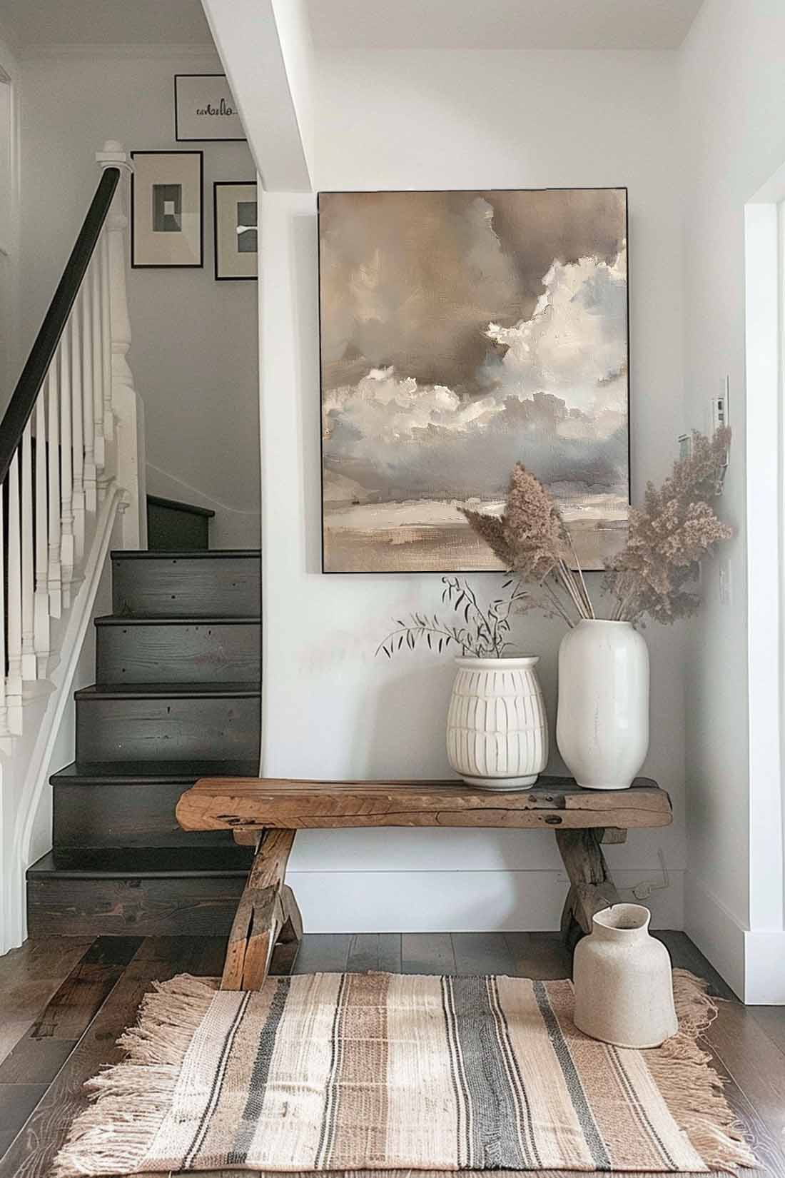 Vintage Beige And Brown Cloud Wall Art Cloudy Sky Oil Painting Vintage Neutral Cloud Painting