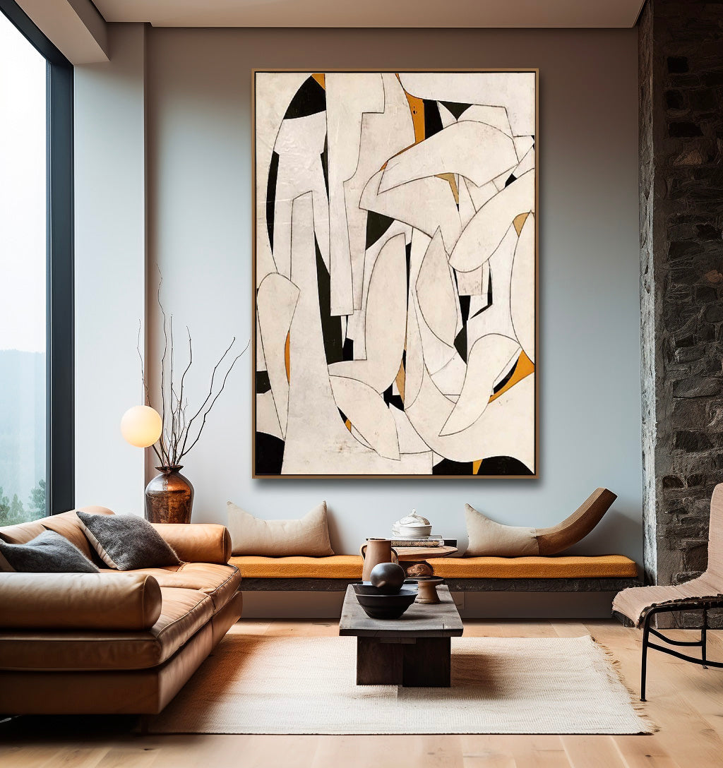 Black And Beige Original Abstract Painting Large Beige Black Minimalist Wall Art Beige Wabi Sabi Wall Art