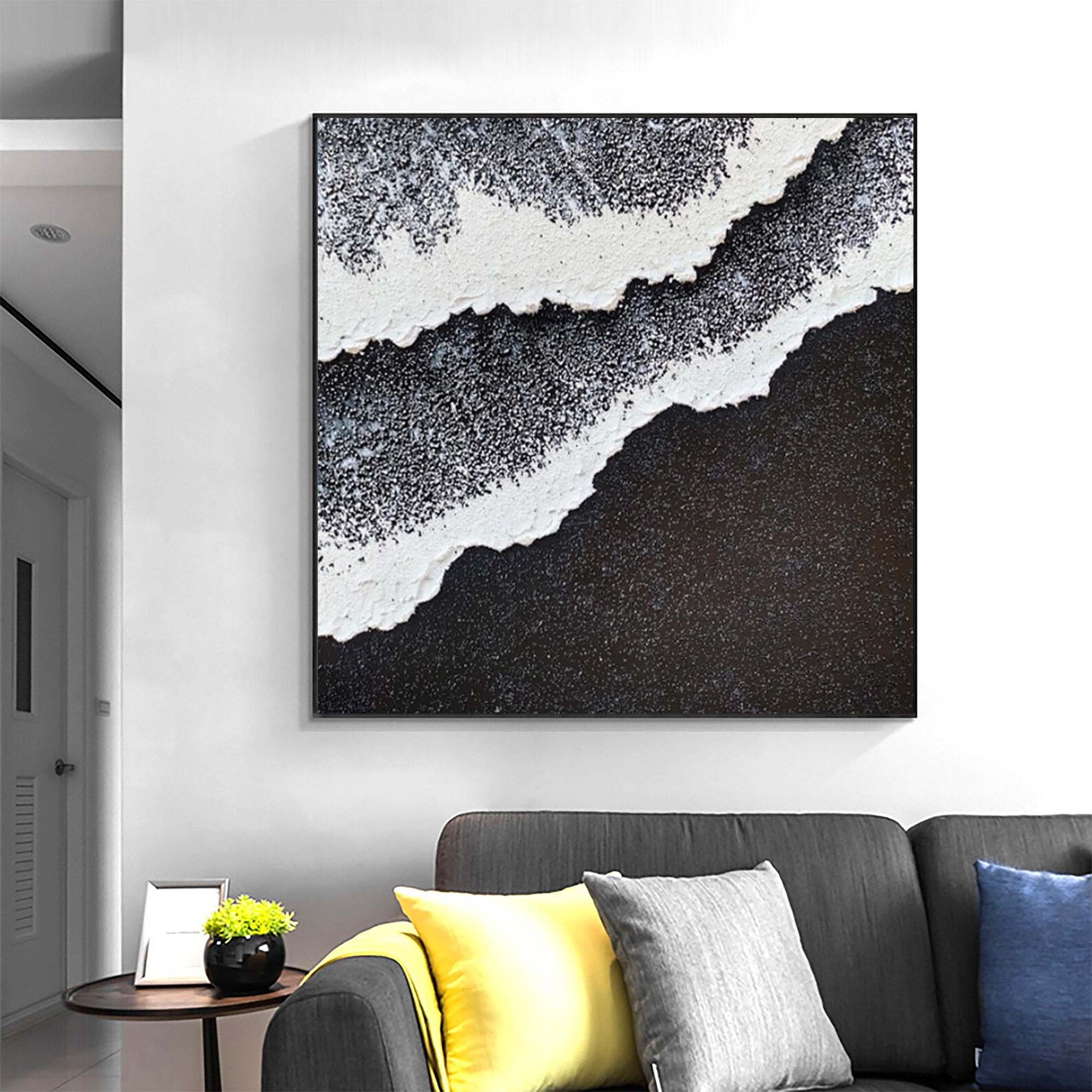 Minimalist Black And White Ocean Art White And Black Abstract Painting White And Black Wall Art