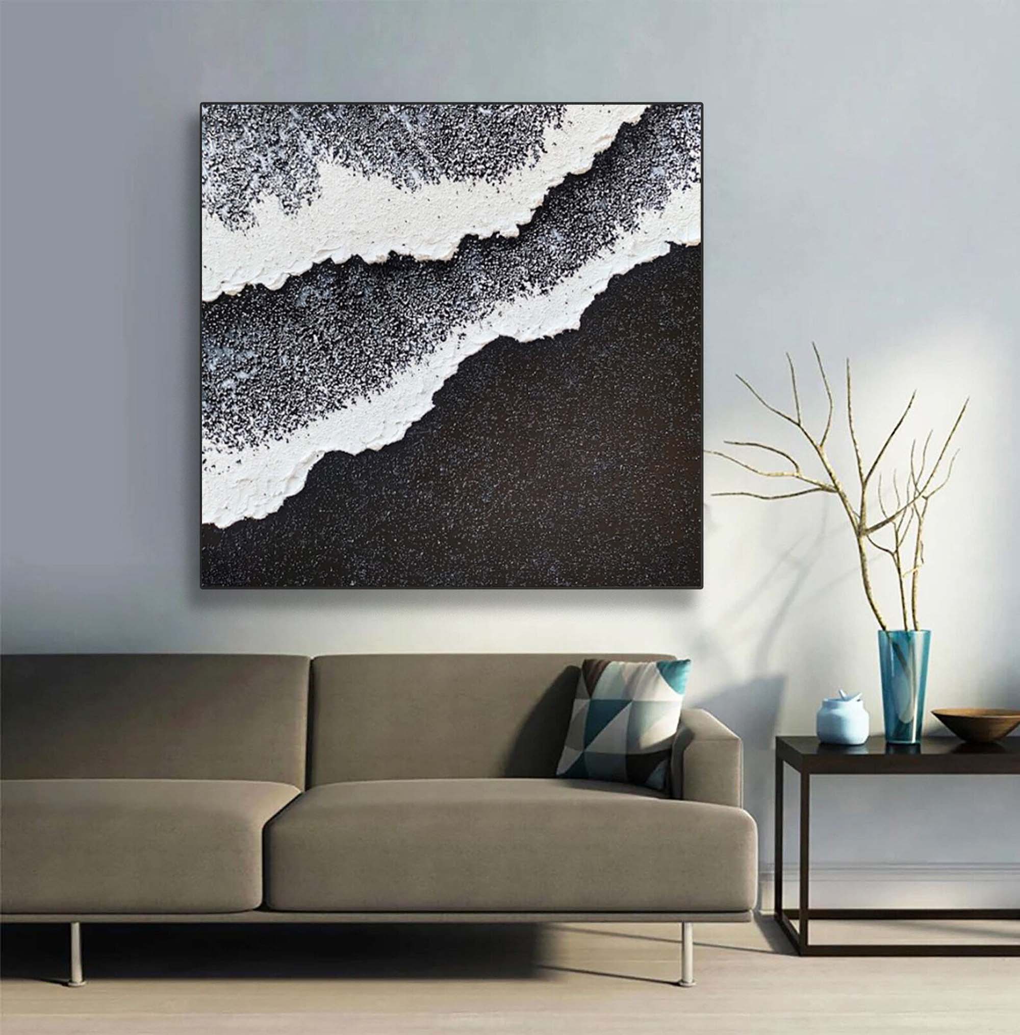 Minimalist Black And White Ocean Art White And Black Abstract Painting White And Black Wall Art