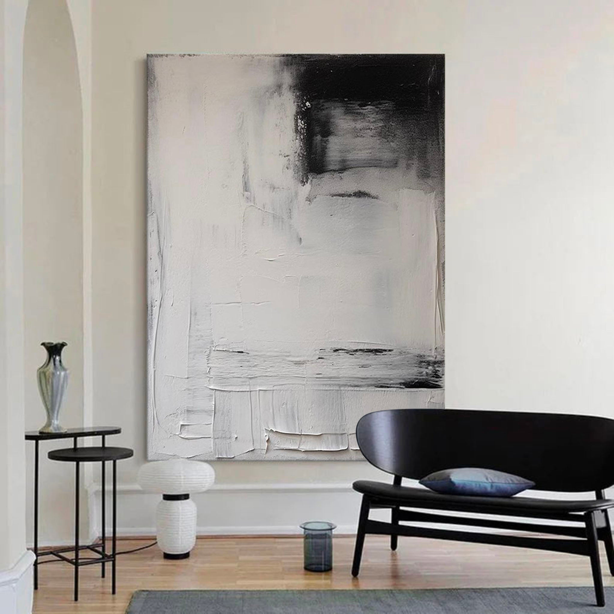 Large White And Black Texture Painting White And Black Minimalist Painting Black And White Wall Art