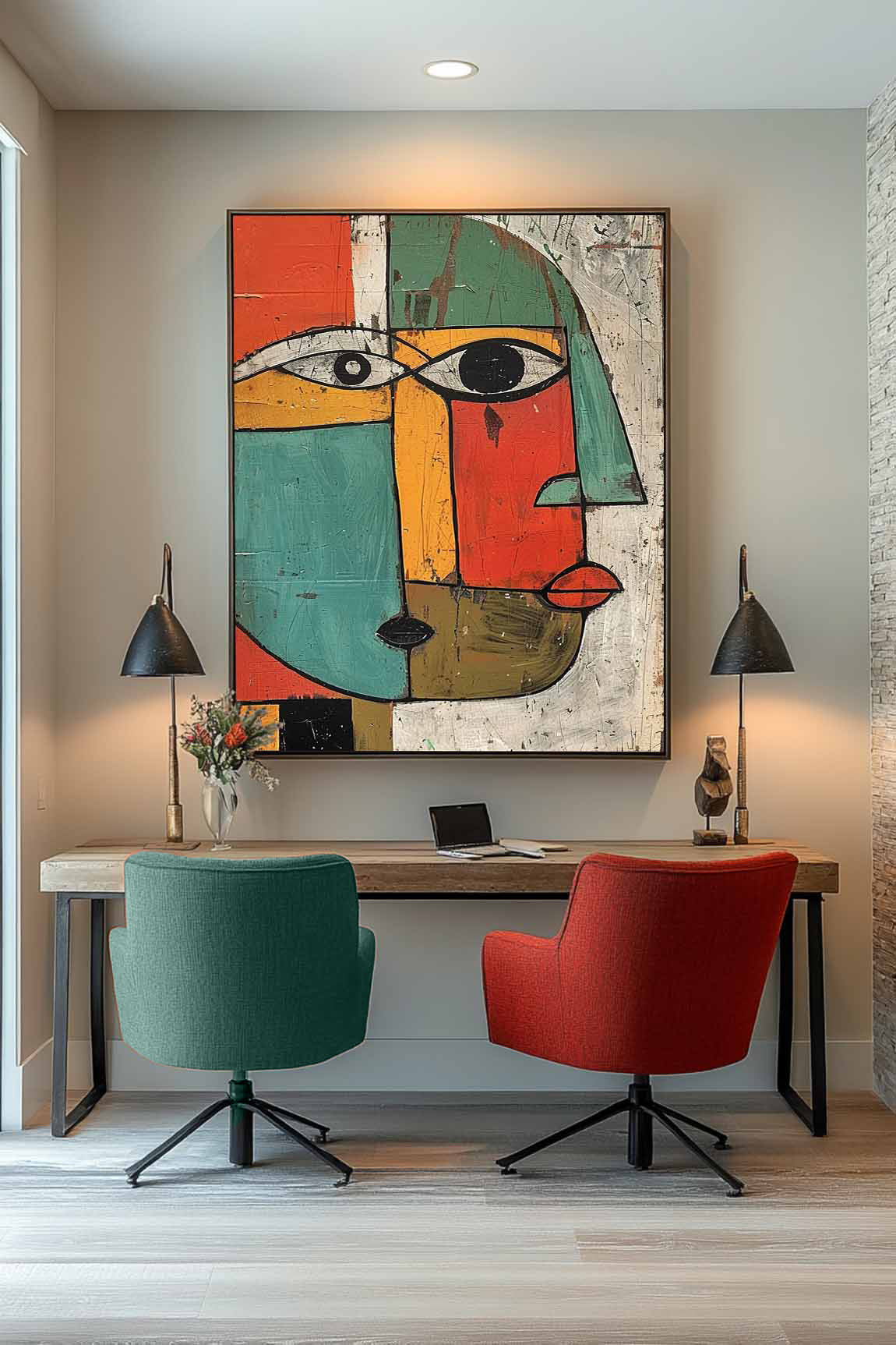 Vintage Picasso Figure Painting Minimalist Head Oil Painting Vintage Colorful Abstract Face Wall Art