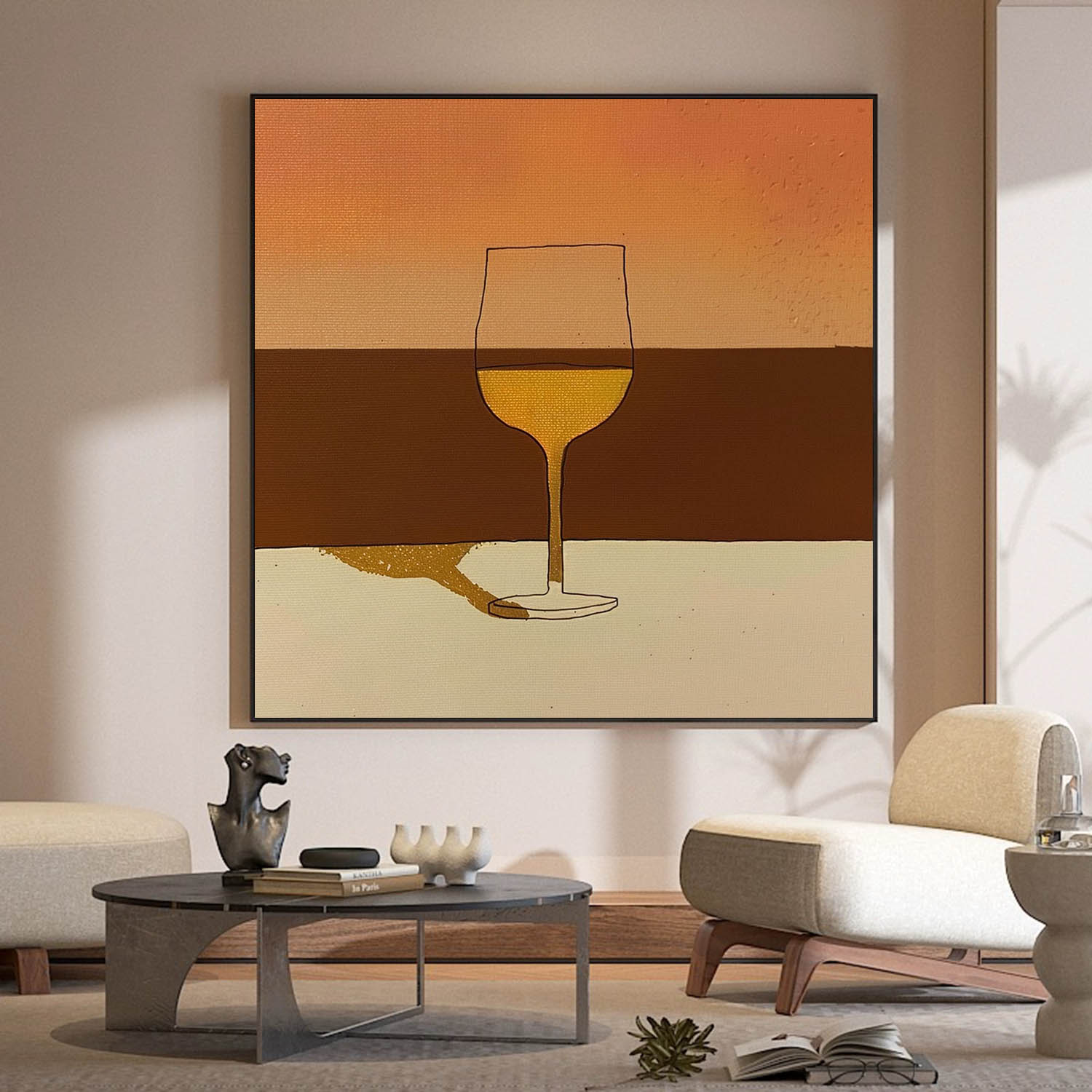 Mid Century Minimalist Painting On Canvas Minimalist Cup Wall Art On Canvas Large Retro Canvas Art