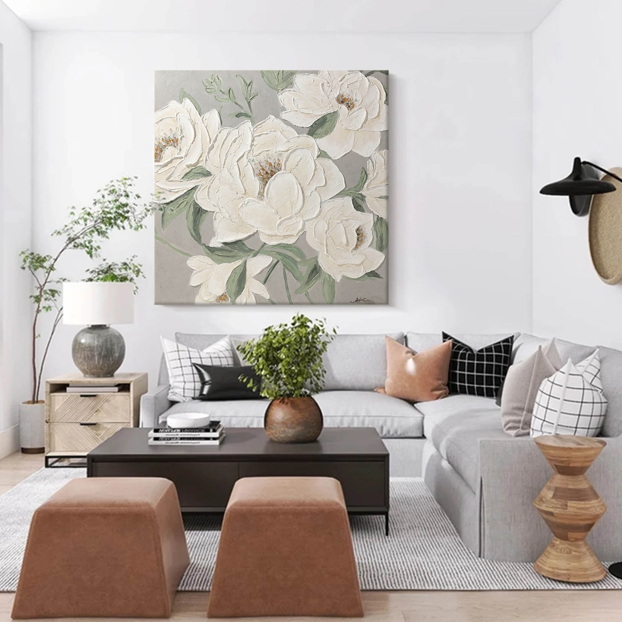 3d White Flower Oil Painting White Textured Flower Wall Art Minimalist Art Flower