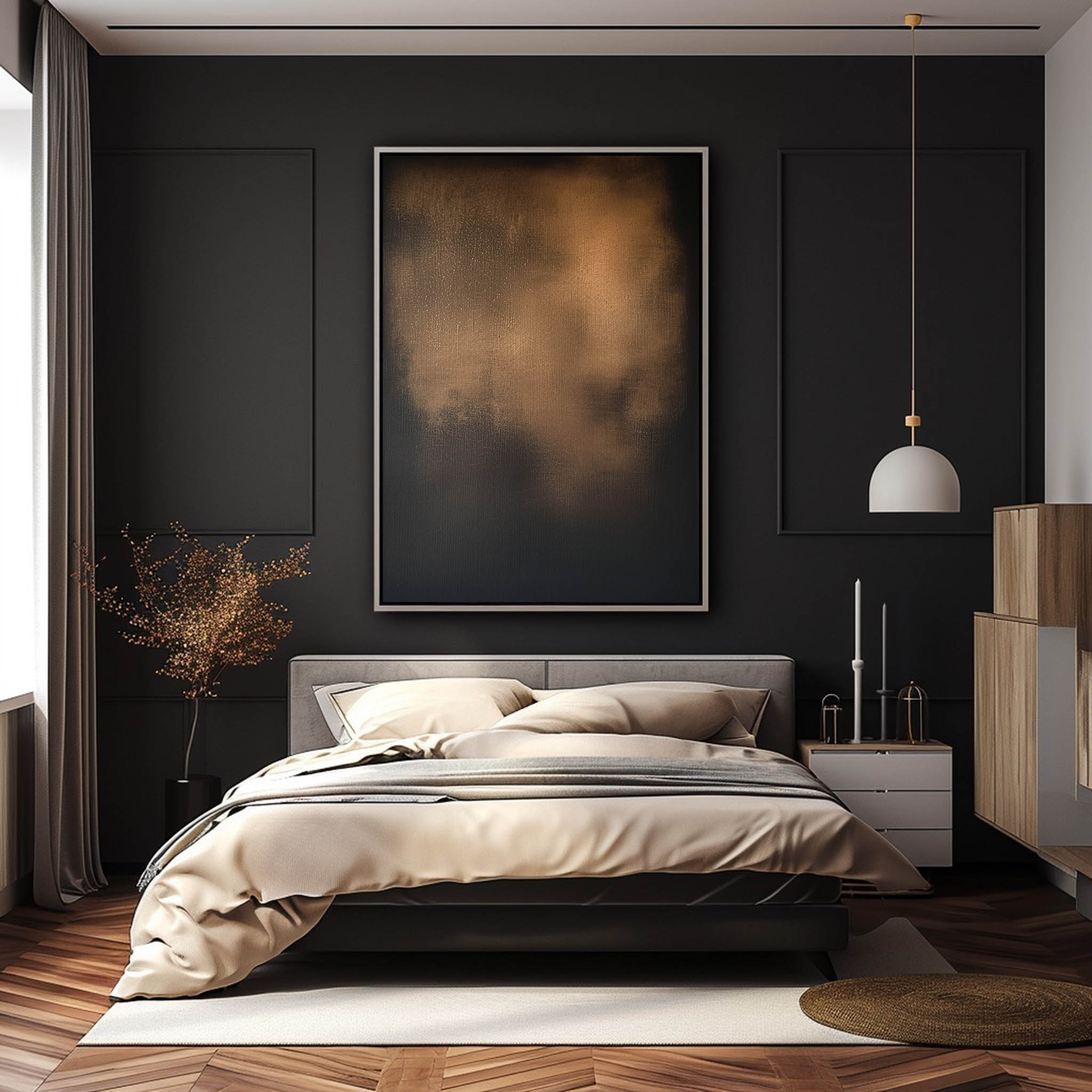 Minimalist Brown Black Canvas Wall Art Dark Brown Abstract Painting Black Minimalist Wall Decor