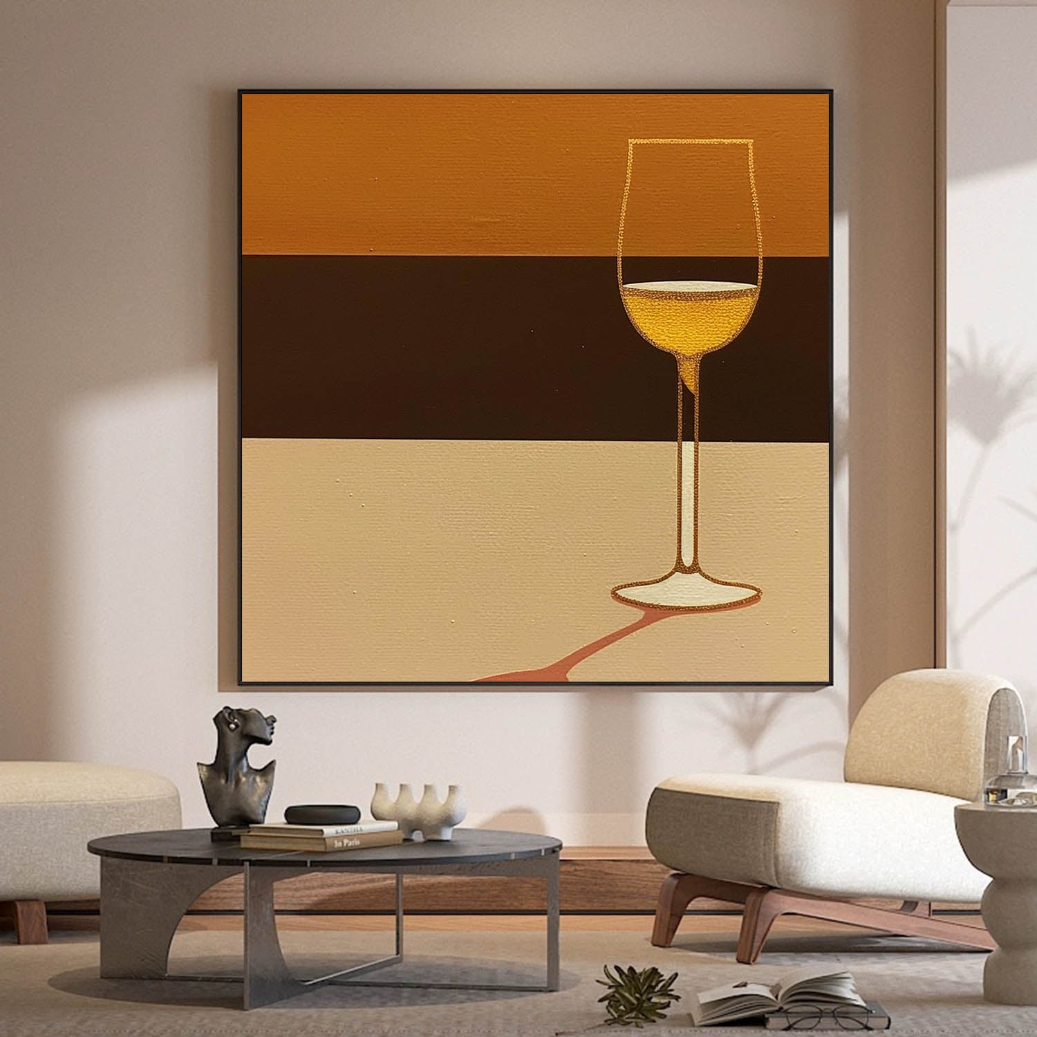 Minimalist Beige And Brown Retro Wall Art Mid Century Wall Artwork Mid Century Square Painting