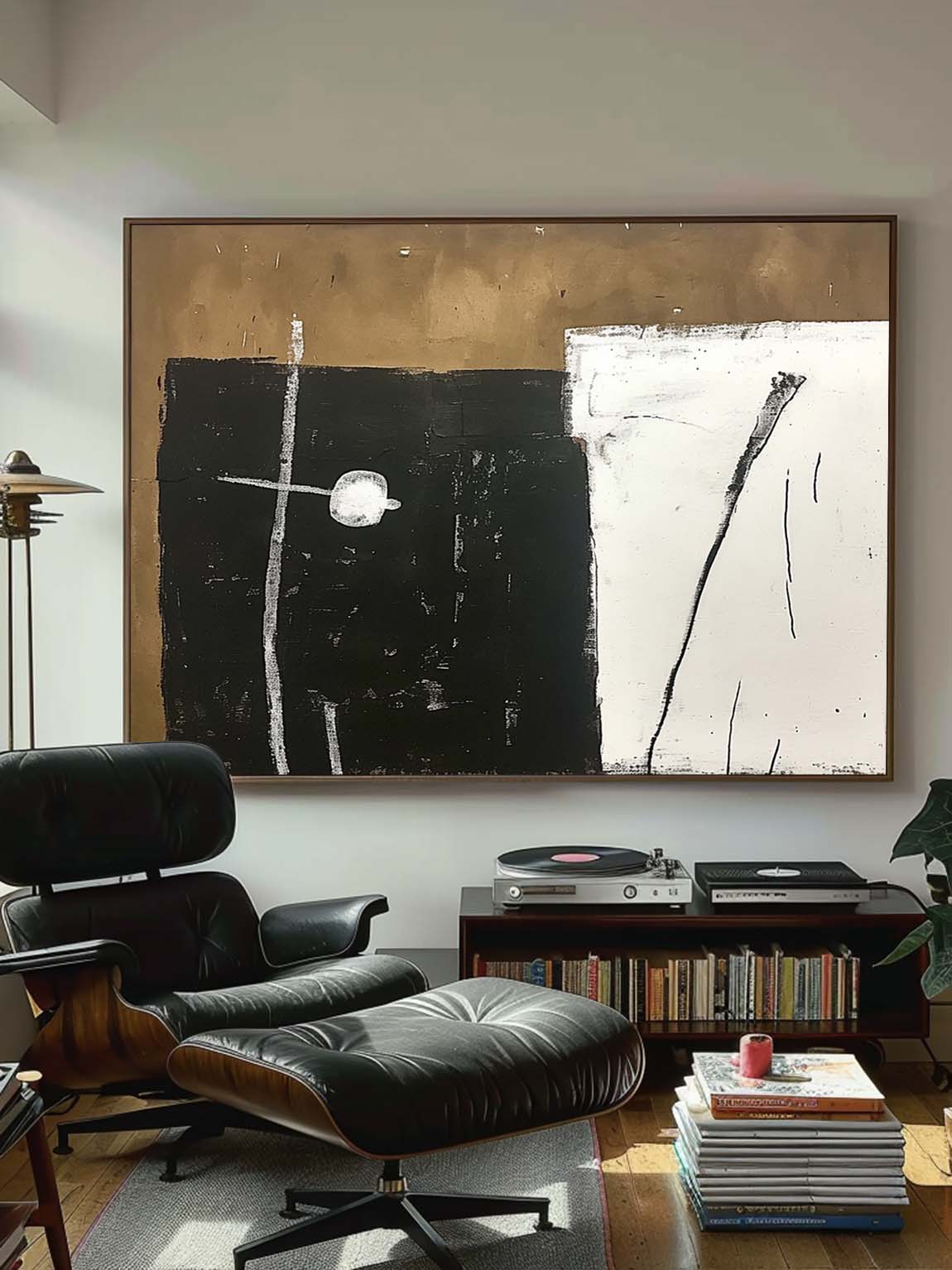 Original Vintage Black And White Painting Retro Black And Brown Acrylic Wall Decor Black Brown Oil Painting