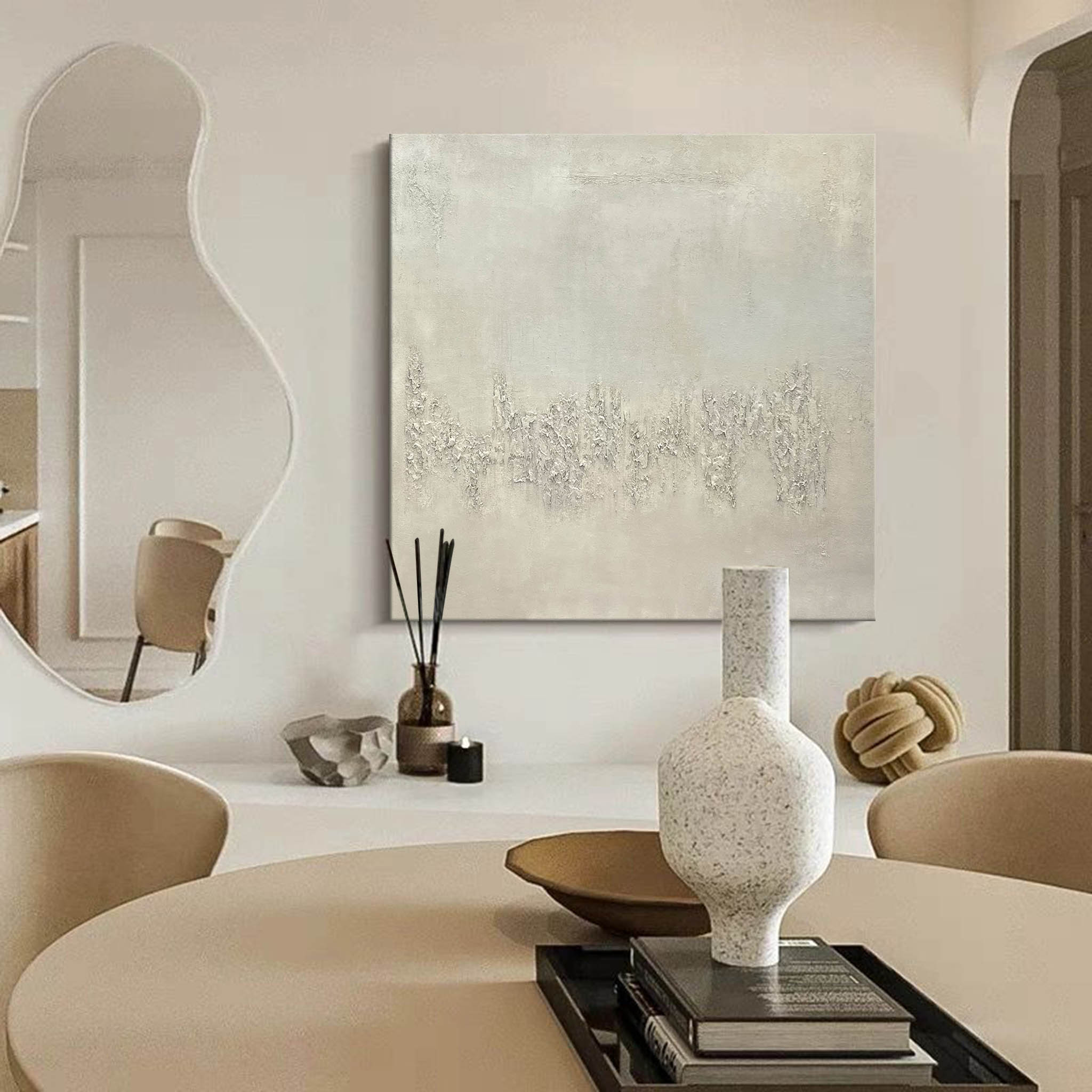 Neutral Beige Minimalist Wall Art 3d Texture Pure Beige Art Oversized Beige Canvas Art