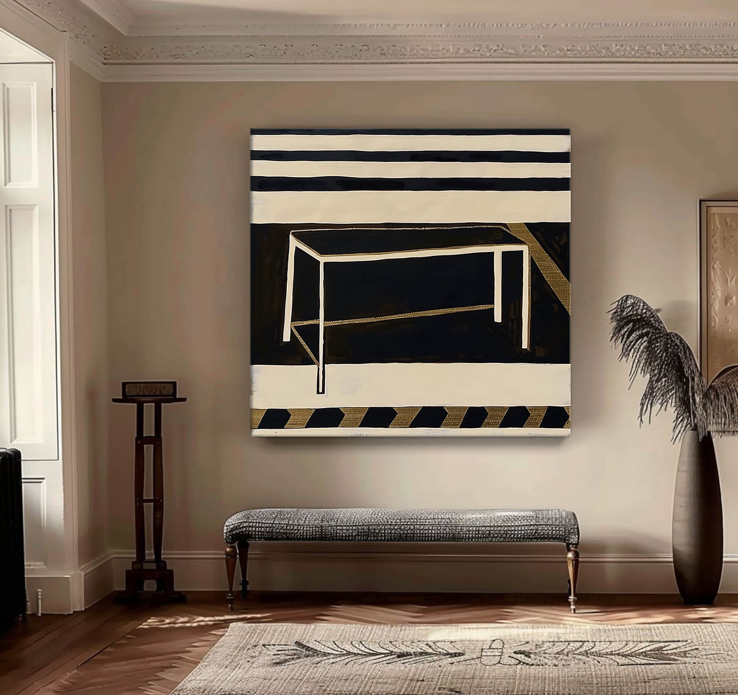 Beige Black Retro Minimalist Wall Art Large Original Beige Minimalist Abstract Painting Neutral Art Wall