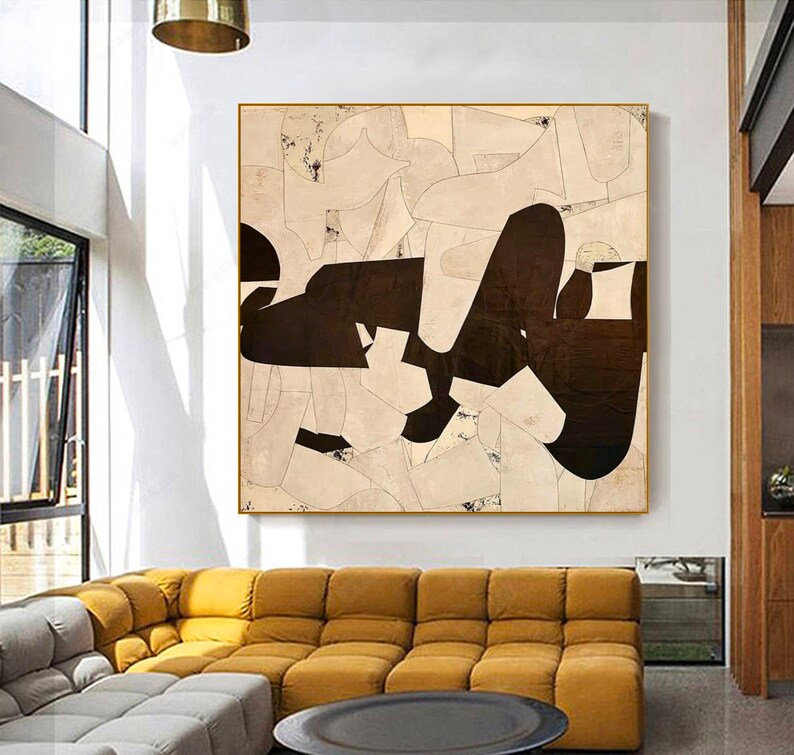 Beige Minimalist Abstract Painting Large Brown And Black Texture Painting