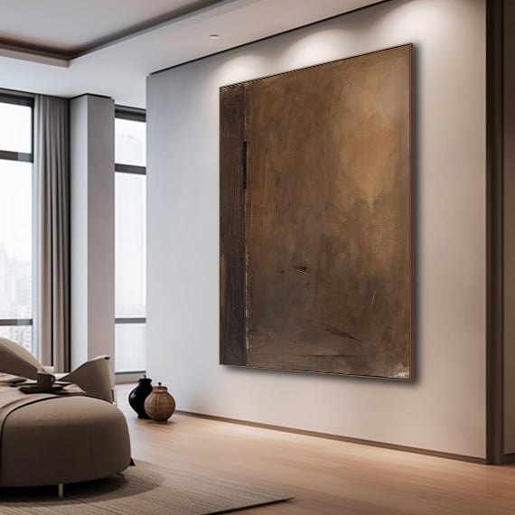 Minimalist Brown Abstract Wall Art Brown Wabi-Sabi Painting Dark Brown Abstract Painting