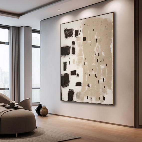 Large Minimalist Beige Black Abstract Painting Large Abstract Painting On Canvas