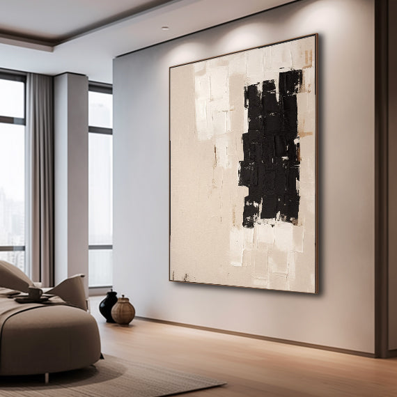 Beige Black Minimalist Painting On Canvas Large Minimalist Abstract Painting Neutral Wall Decor