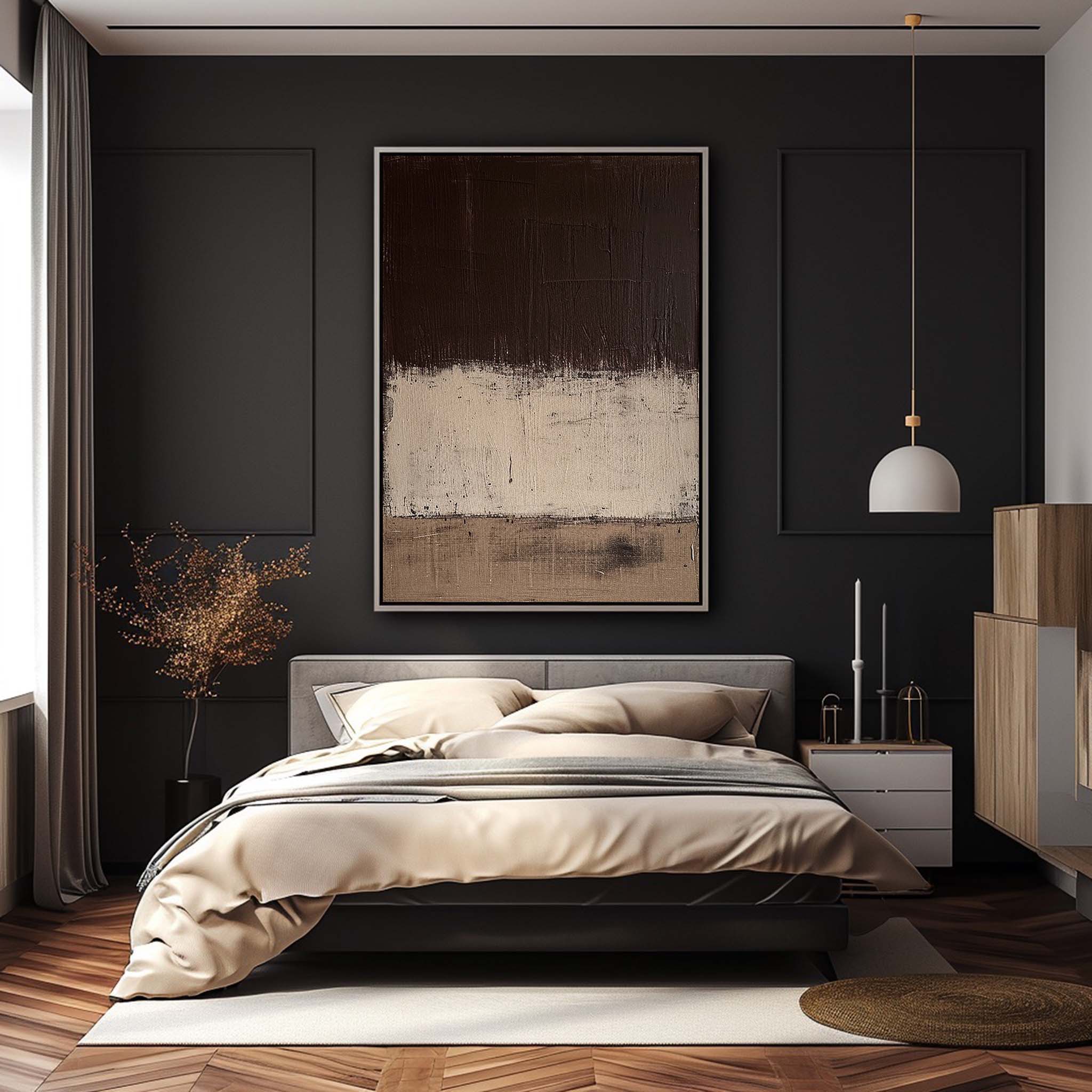 Dark brown and Beige Minimalist Painting Beige and Brown Abstract Painting Brown Wall Painting