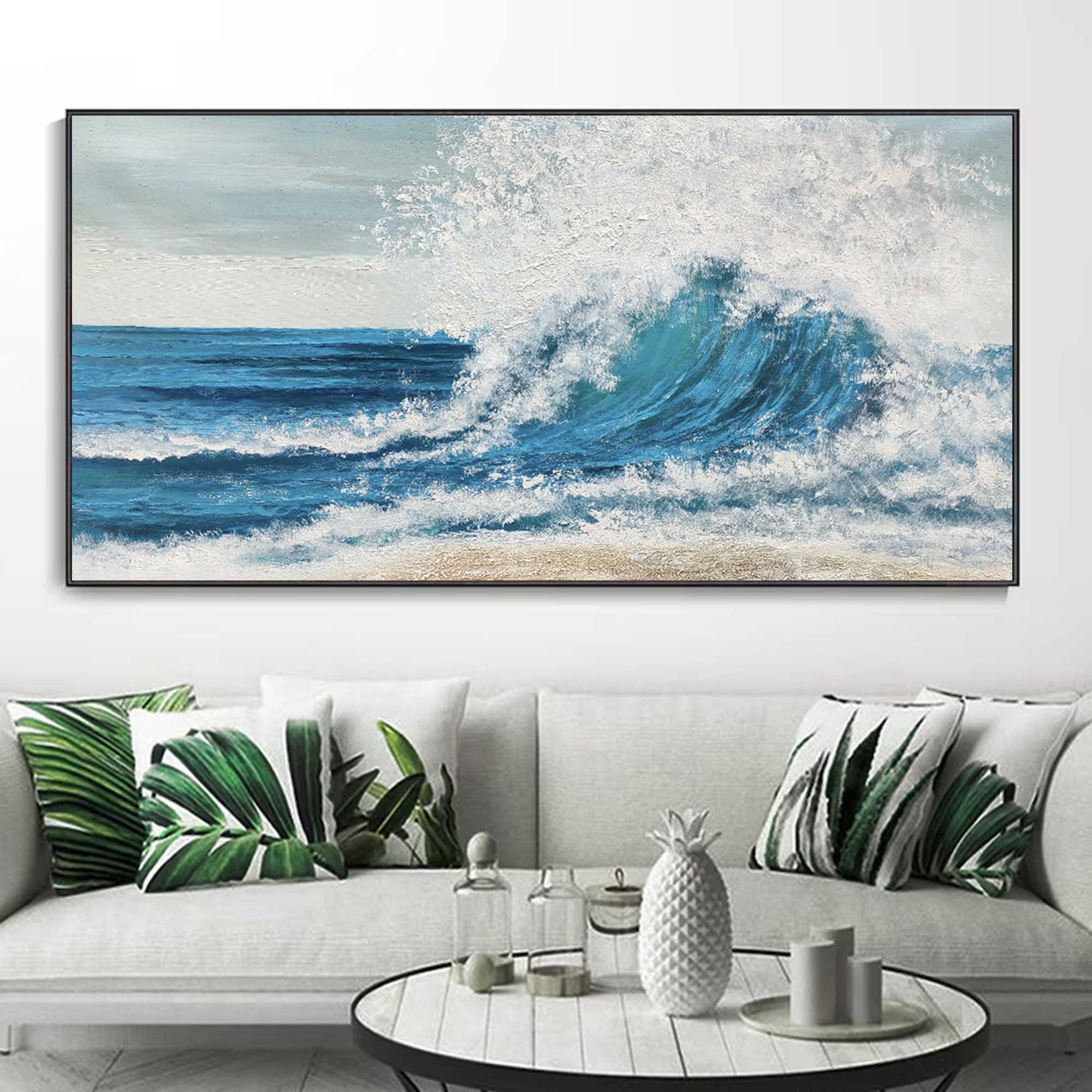 Original Ocean Wave Oil Painting On Canvas 3D Minimalist Textured Coastal Wall Art