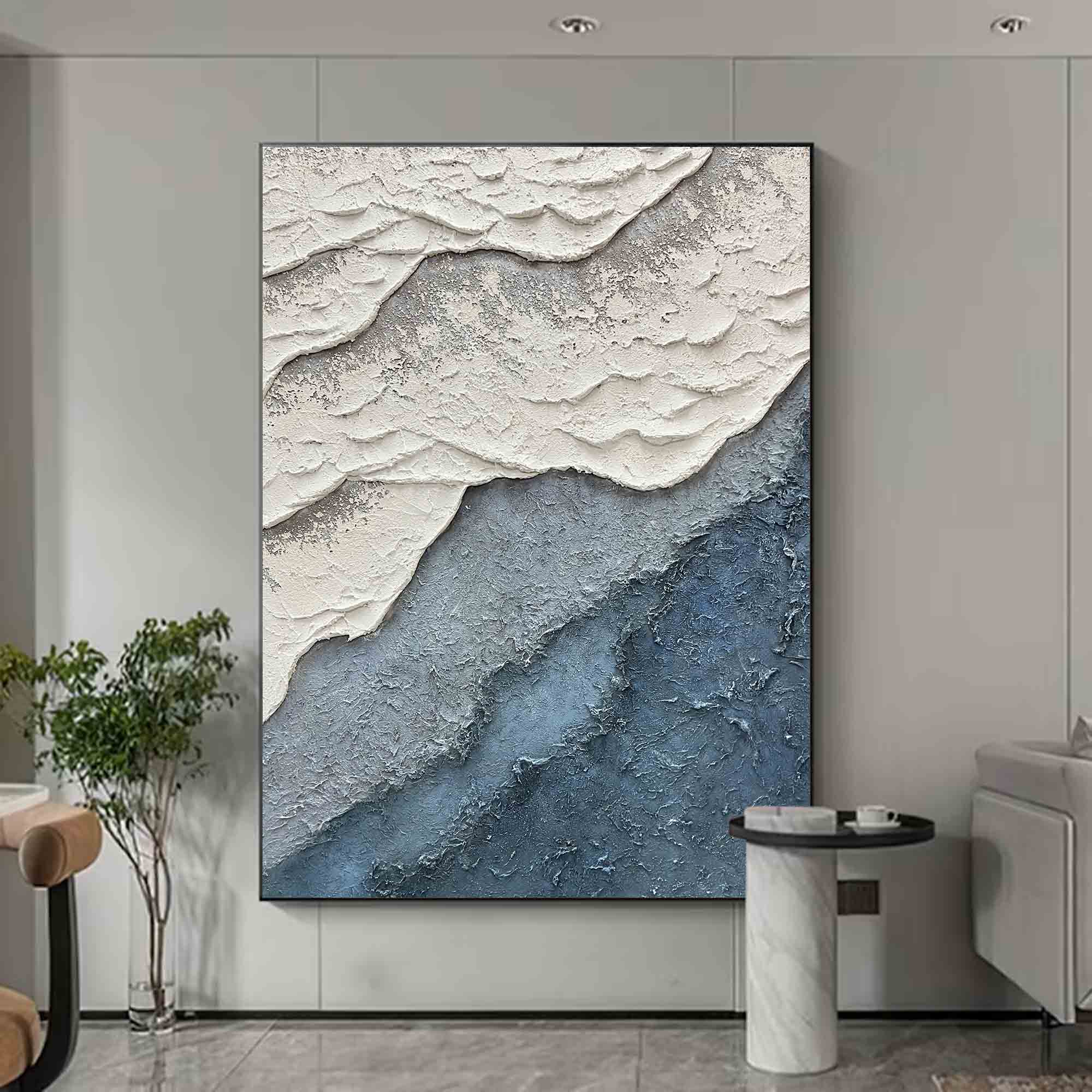 3D Minimalist Blue Ocean Painting on Canvas Large 3D Textured Ocean Painting