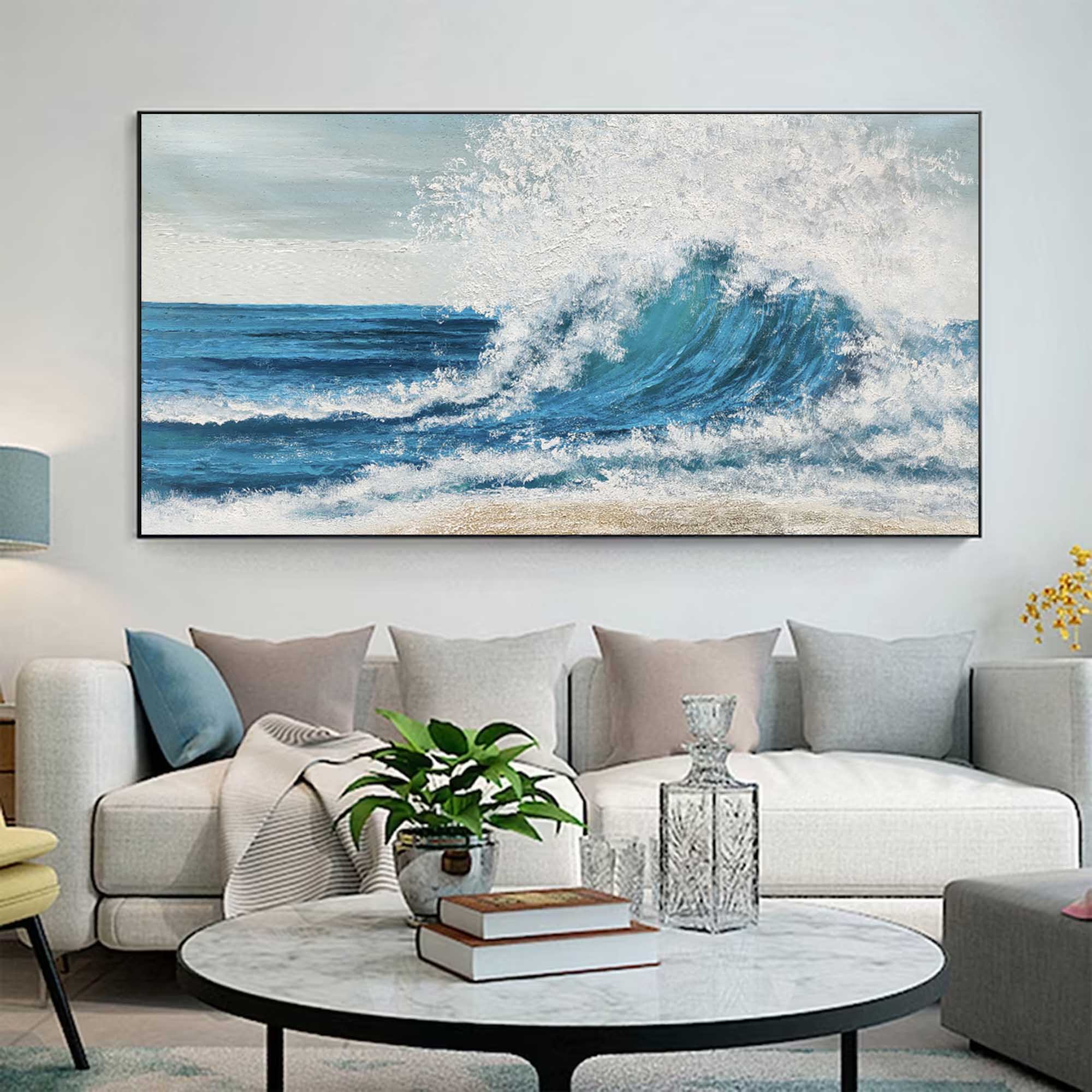 Original Ocean Wave Oil Painting On Canvas 3D Minimalist Textured Coastal Wall Art