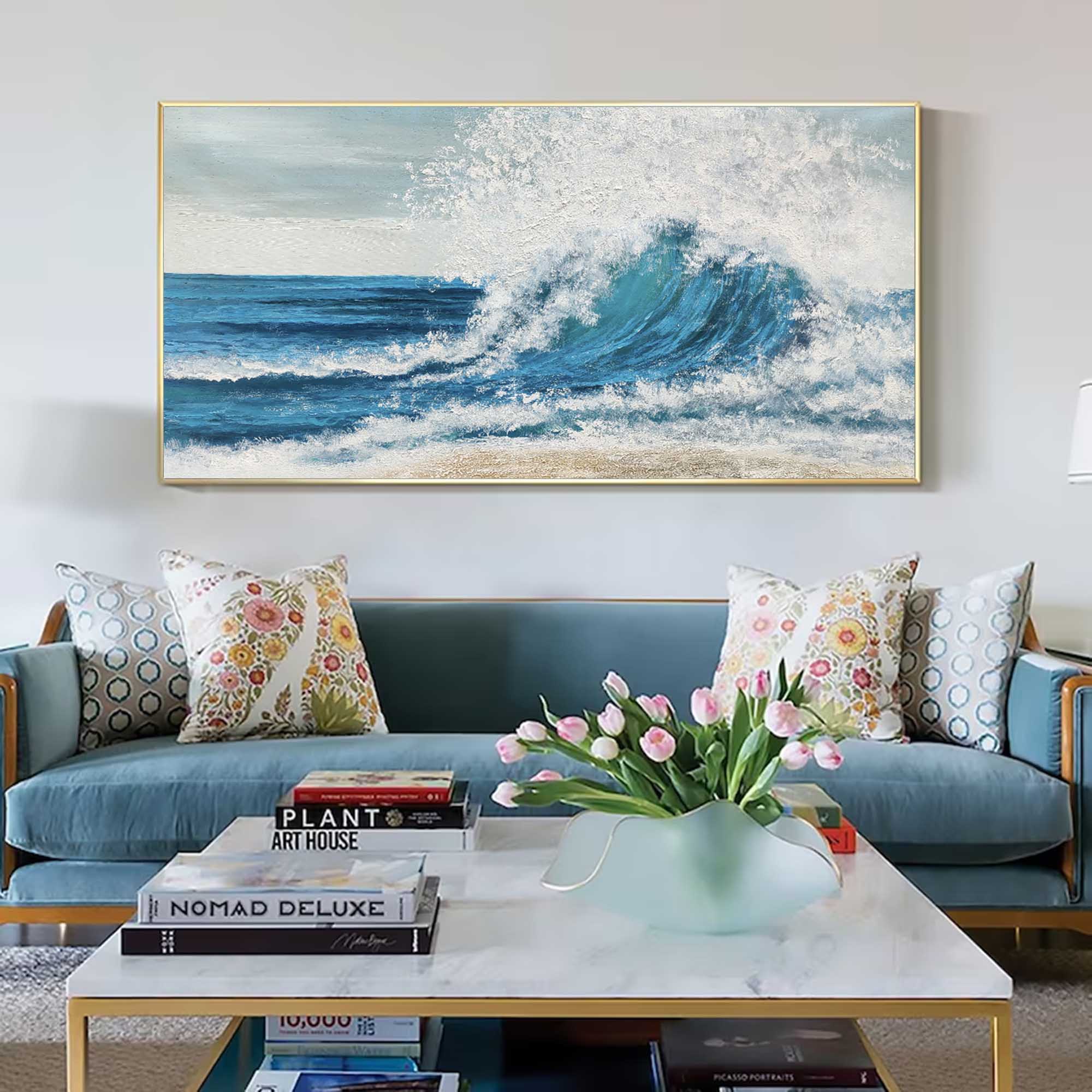 Original Ocean Wave Oil Painting On Canvas 3D Minimalist Textured Coastal Wall Art