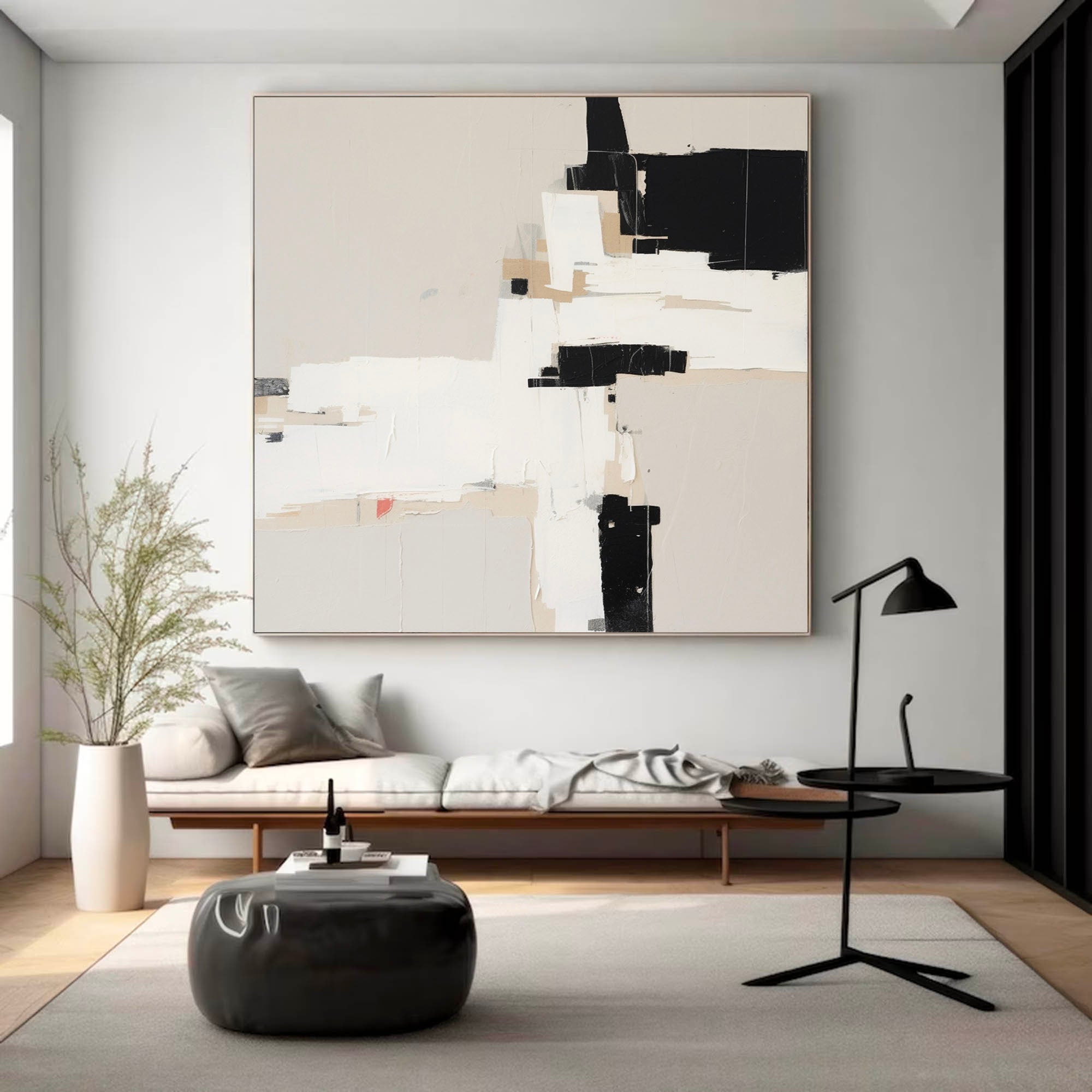 Large Beige And Black Minimalist Abstract Painting Original Black Beige Minimalist Wall Art