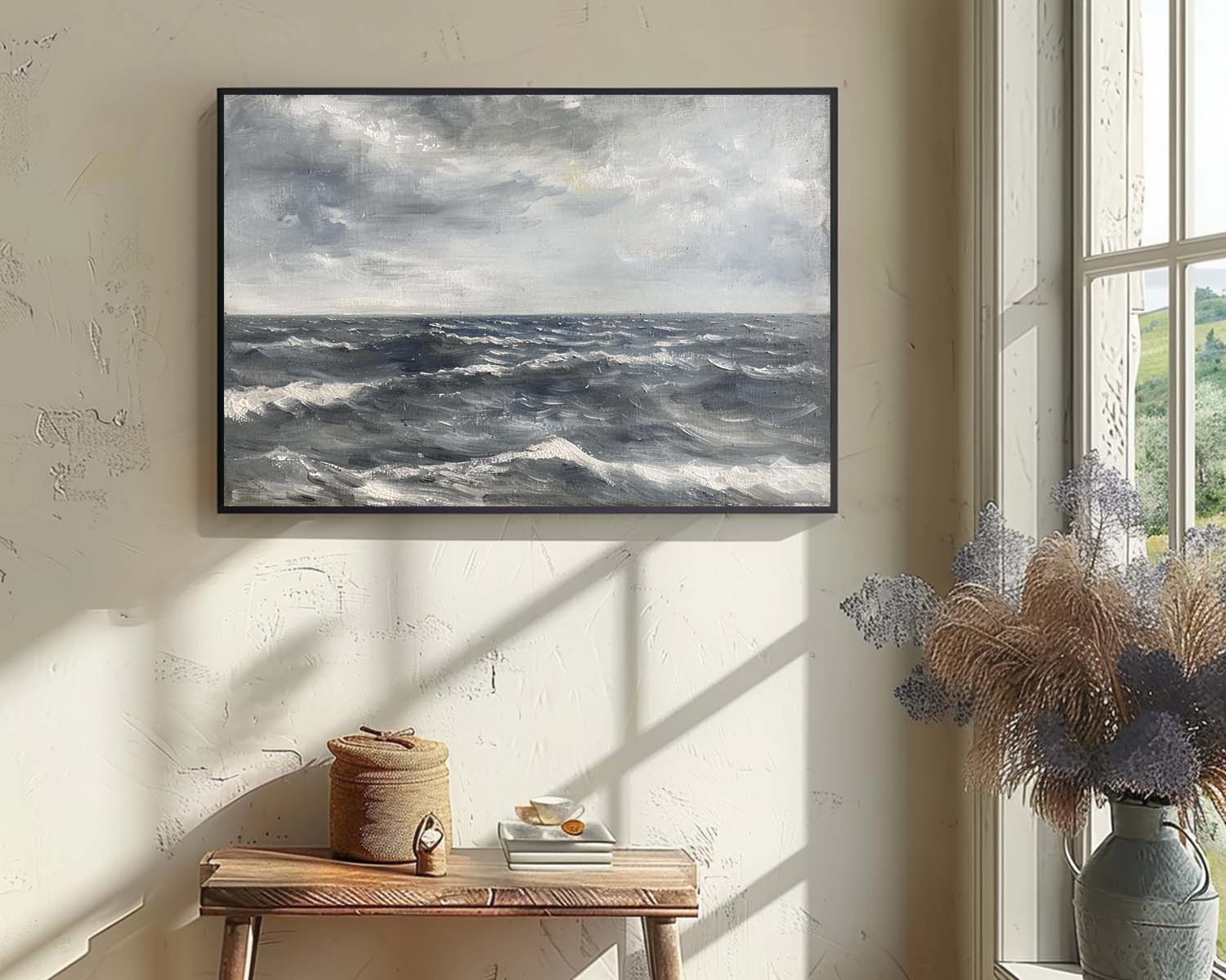 Vintage Seascape Paintings Rustic Coastal Wall Art Antique Landscape Wall Art Moody Rustic Art