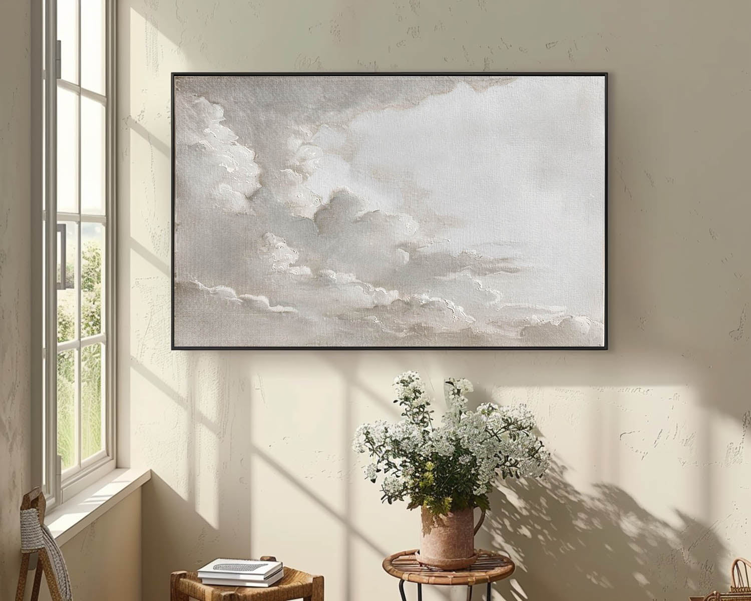 Large Landscape Vintage Painting Original Cloud Painting On Canvas Cloudy Sky Oil Painting Antique Art