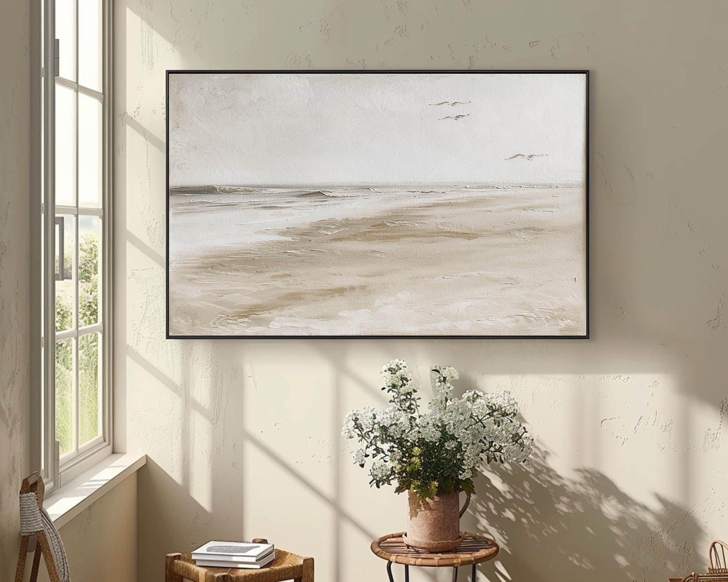 Vintage Coastal Oil Paintings Seaside Landscape Wall Art Beach House Wall Decor Framed Beach Scene