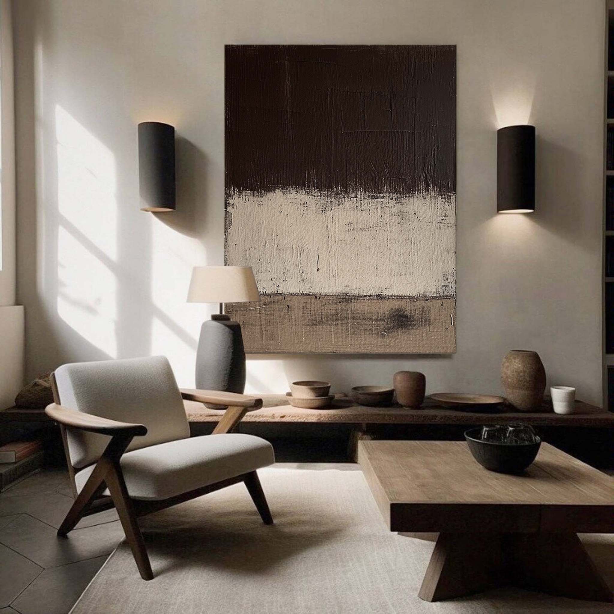 Dark brown and Beige Minimalist Painting Beige and Brown Abstract Painting Brown Wall Painting