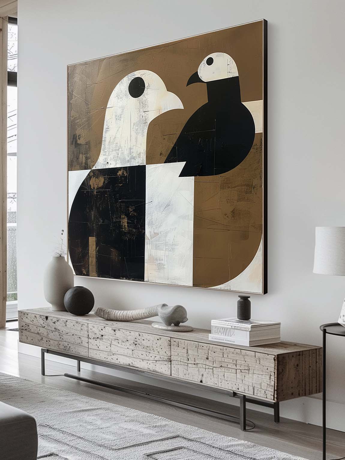 Vintage Black And White Dove Canvas Art Retro Black And Neutral Dove Wall Art Large Black And White Painting