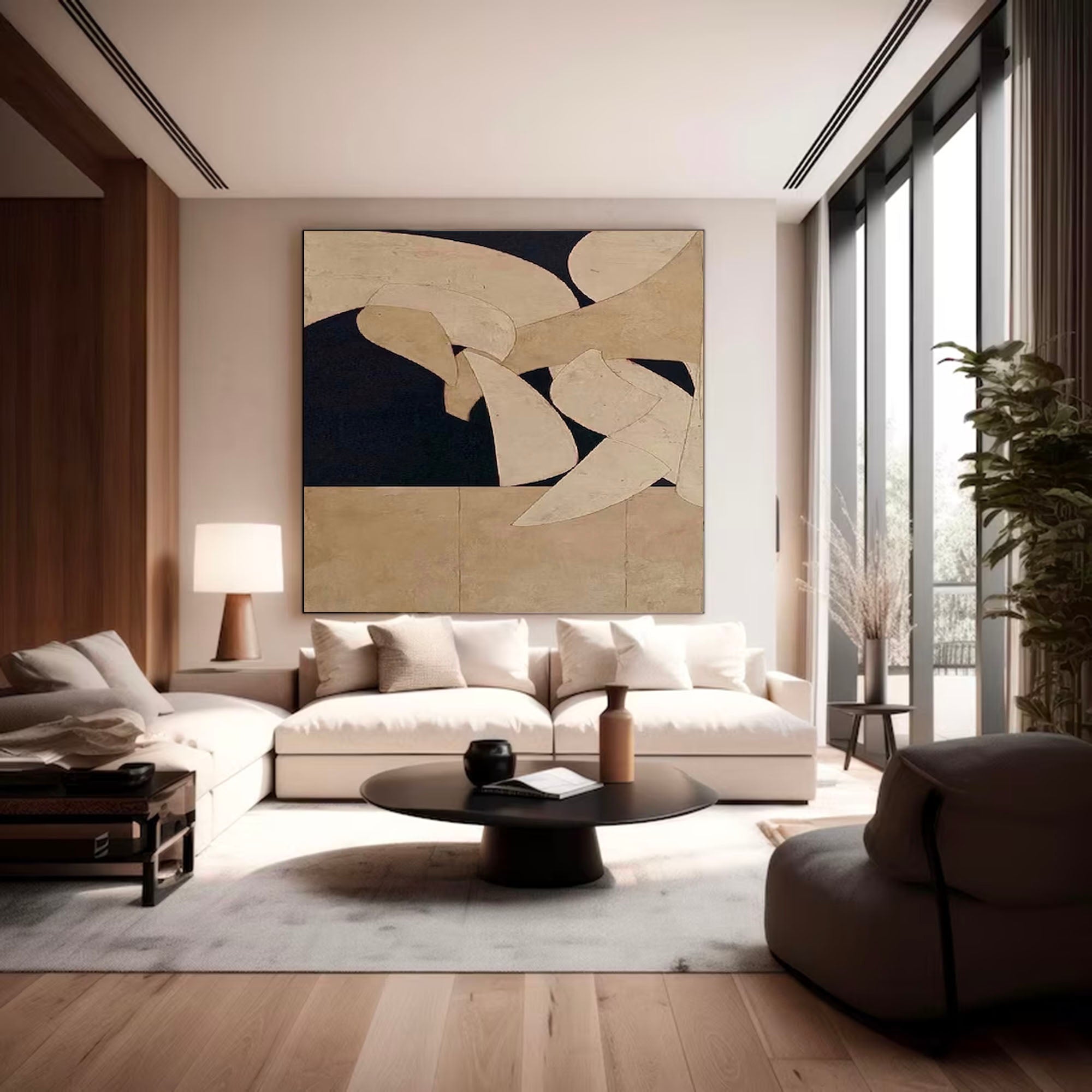 Brown And Black Abstract Painting On Canvas Beige And Black Minimalist Oil Painting