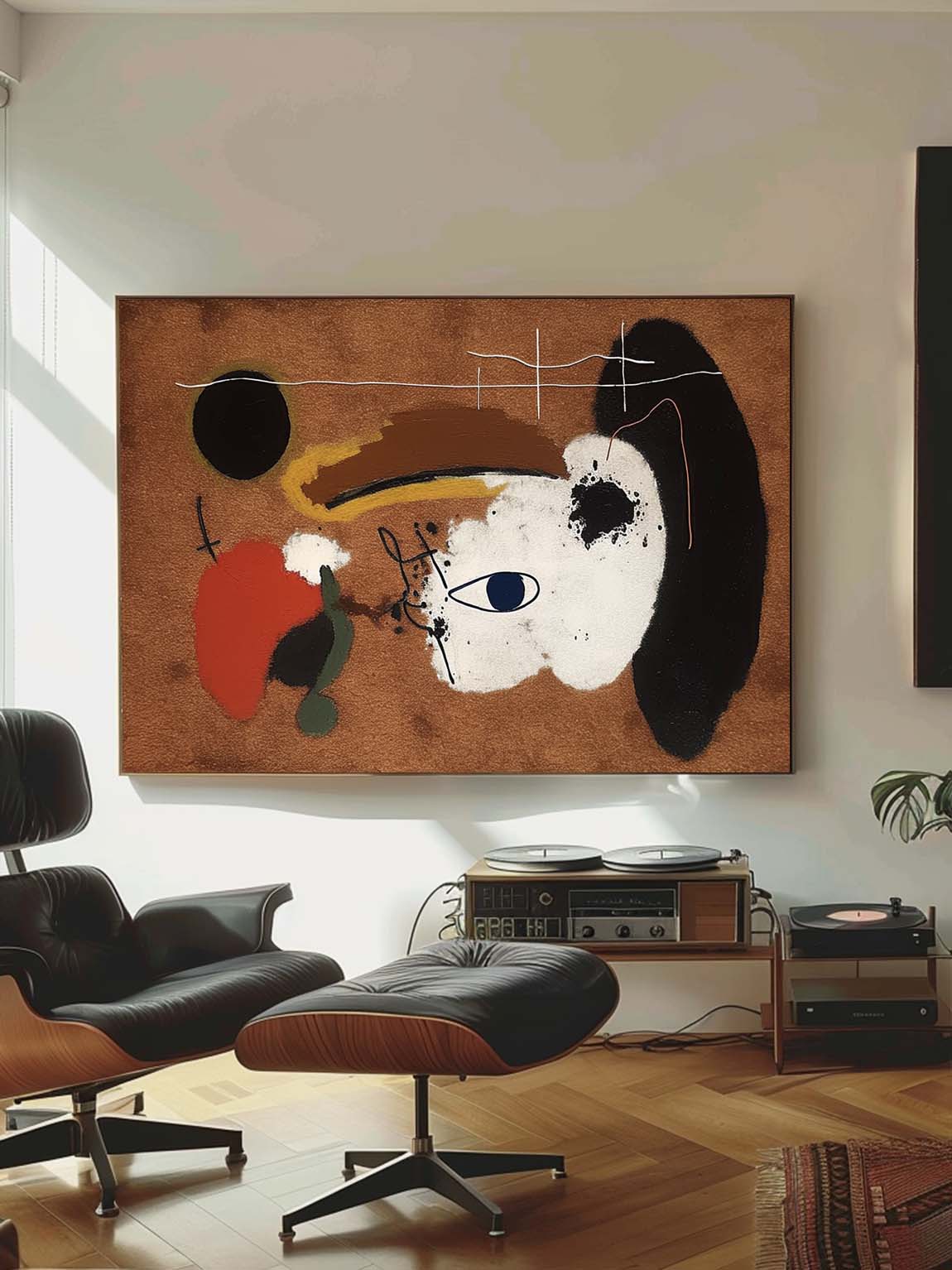 Abstract Vintage Brown Painting On Canvas Large Retro Black And White Abstract Art Original Canvas Painting