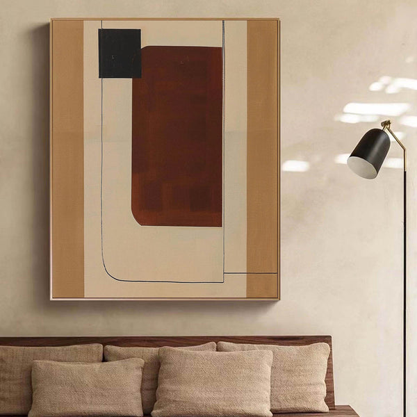 Vintage Beige Abstract Wall Art On Canvas Large Minimalist Abstract Painting Beige Retro Neutral Art