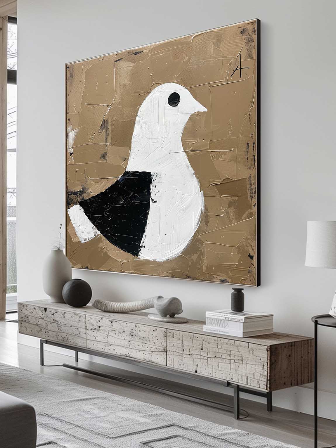 Vintage Handcrafted Dove Wall Art Retro Dove Wall Art On Canvas Abstract Black And White Dove Oil Painting