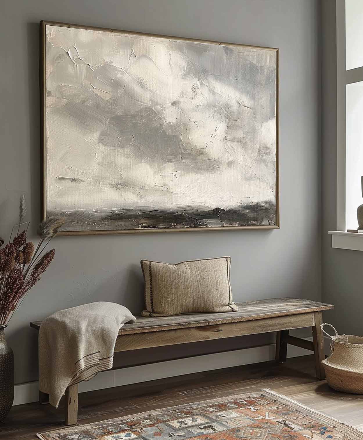 Vintage Cloud Landscape Painting Large Cloudy Sky Painting Vintage Landscape Oil Painting Cloudy Painting