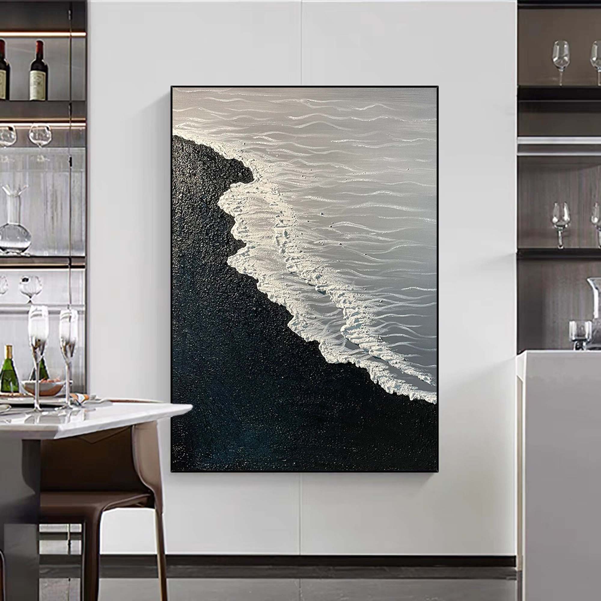 3D Minimalist Wall Decor Modern White Ocean Wave Painting Seaside Landscape Painting