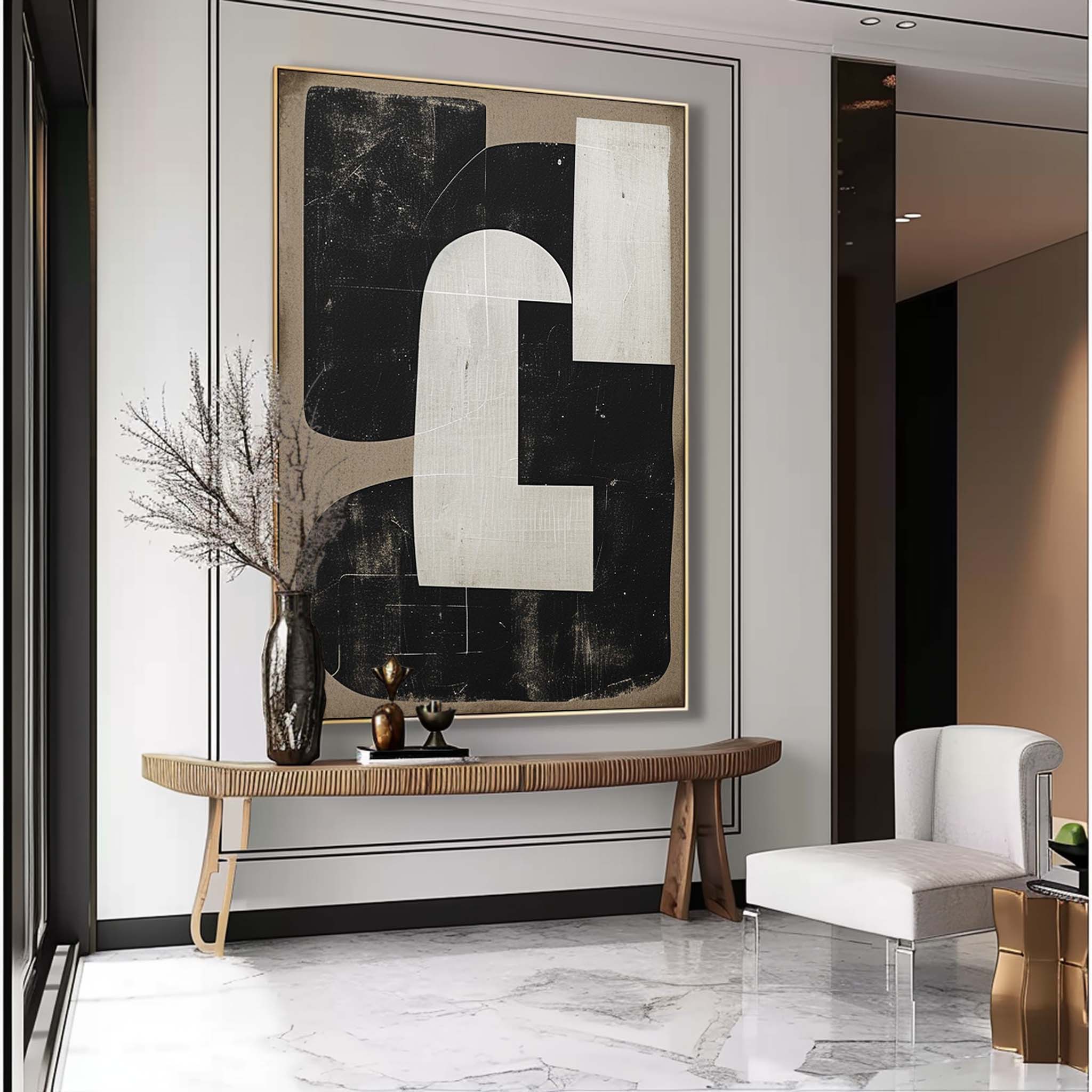 Large Original White And Black Painting White And Black Minimalist Wall Art Beige Abstract Painting