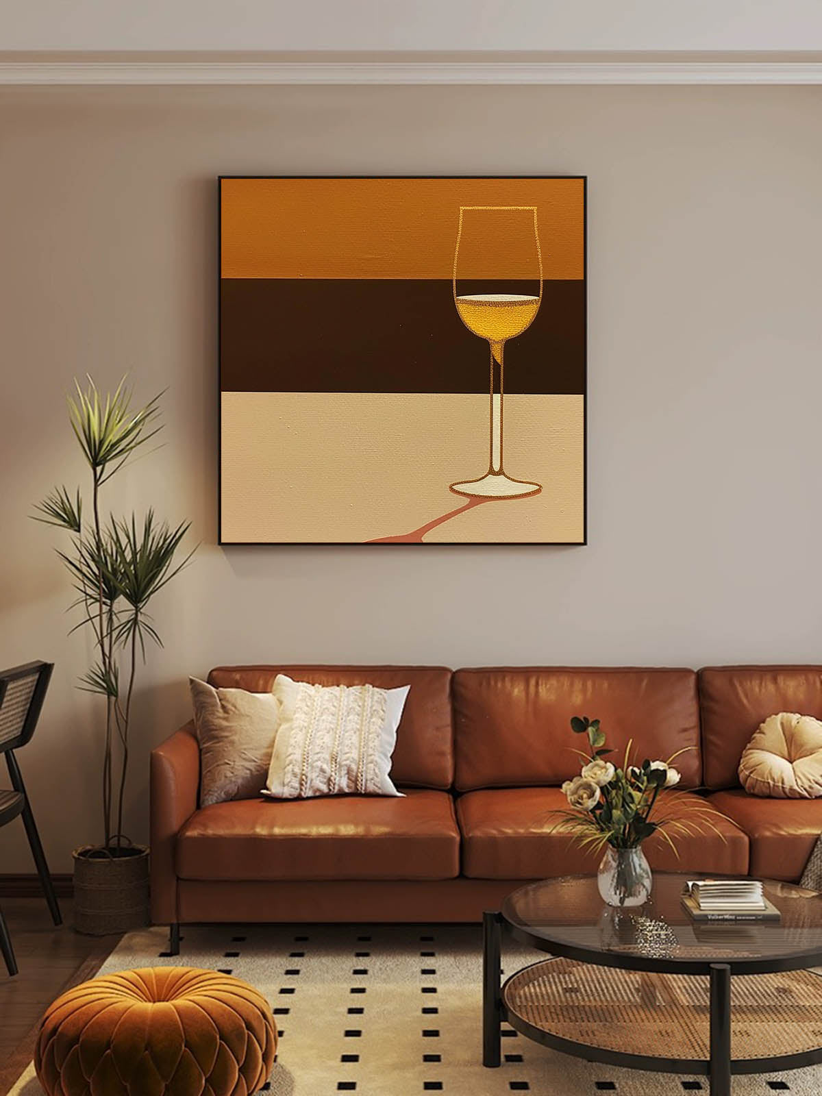 Minimalist Beige And Brown Retro Wall Art Mid Century Wall Artwork Mid Century Square Painting