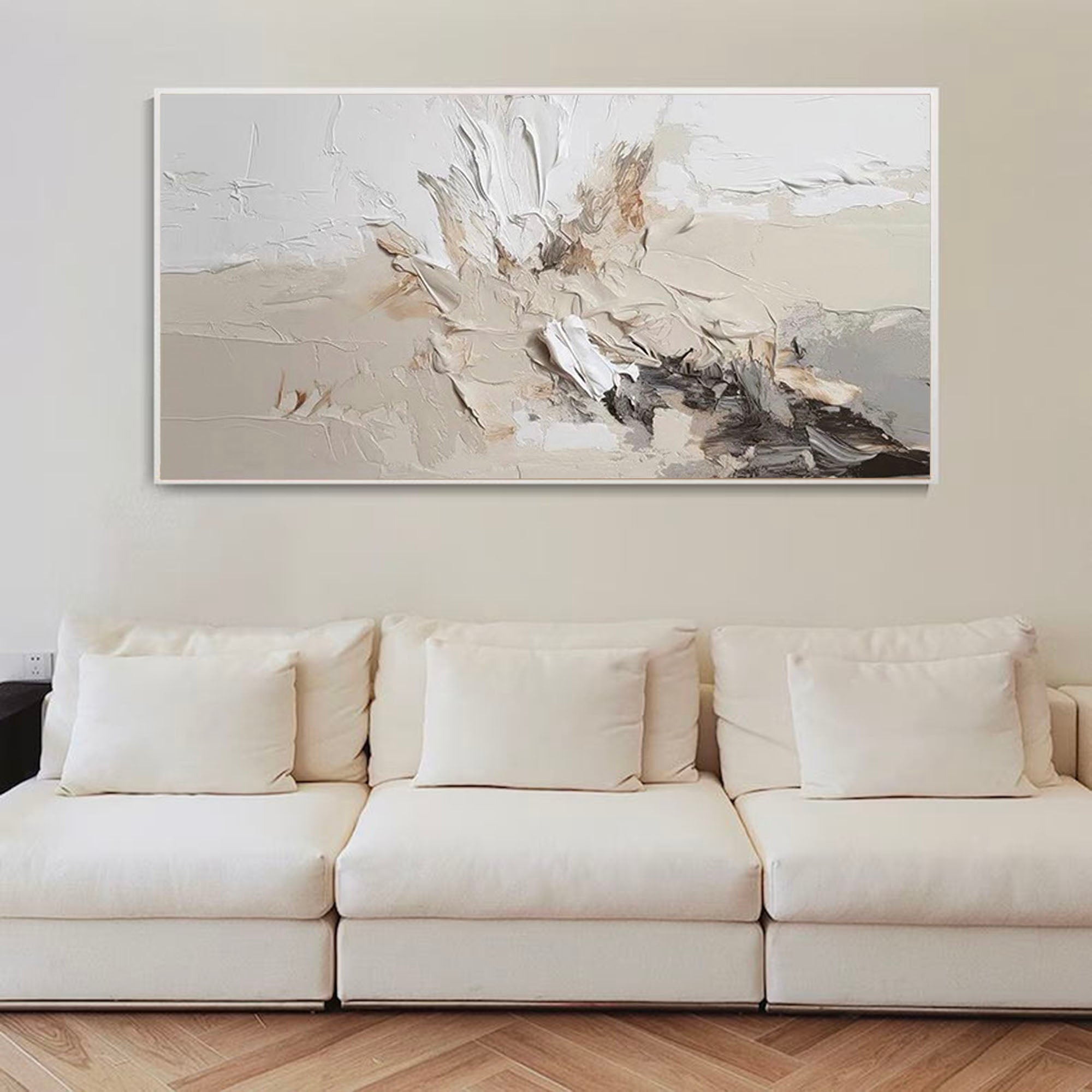 Minimalist Beige White Abstract Wall Art Large Creamy White Abstract ...