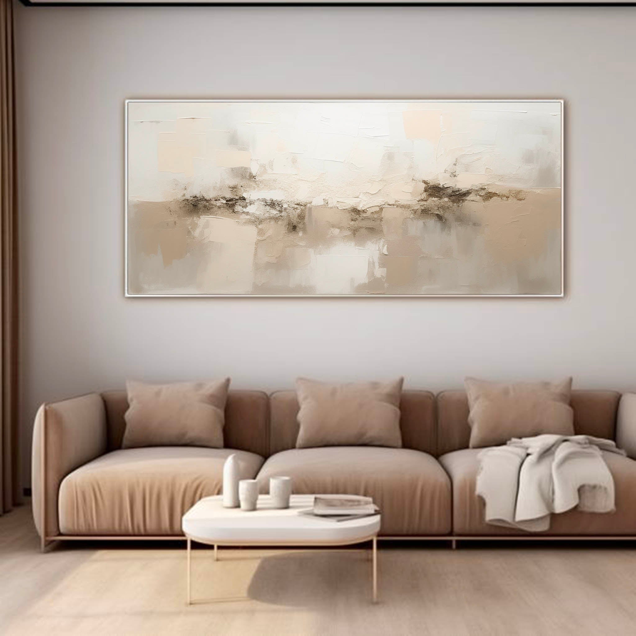 Large Beige White Texture Painting Minima Beige Brown Wall Art White Abstract Art