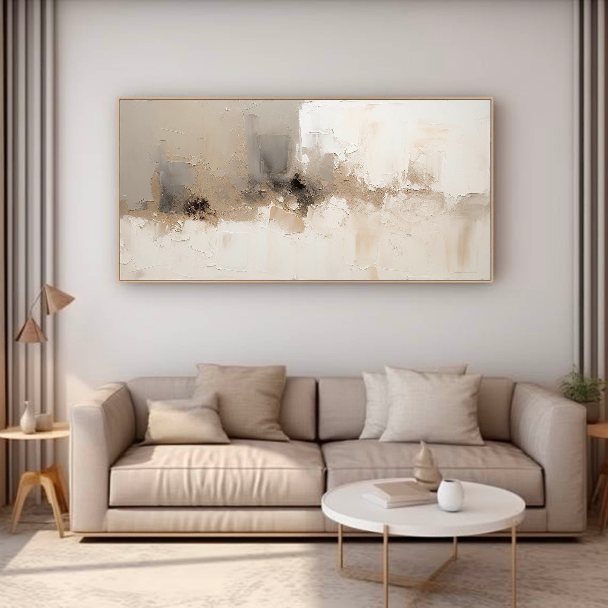 Beige Minimalist Wall Art Large Original Beige Abstract Painting Neutral Wall Art Framed