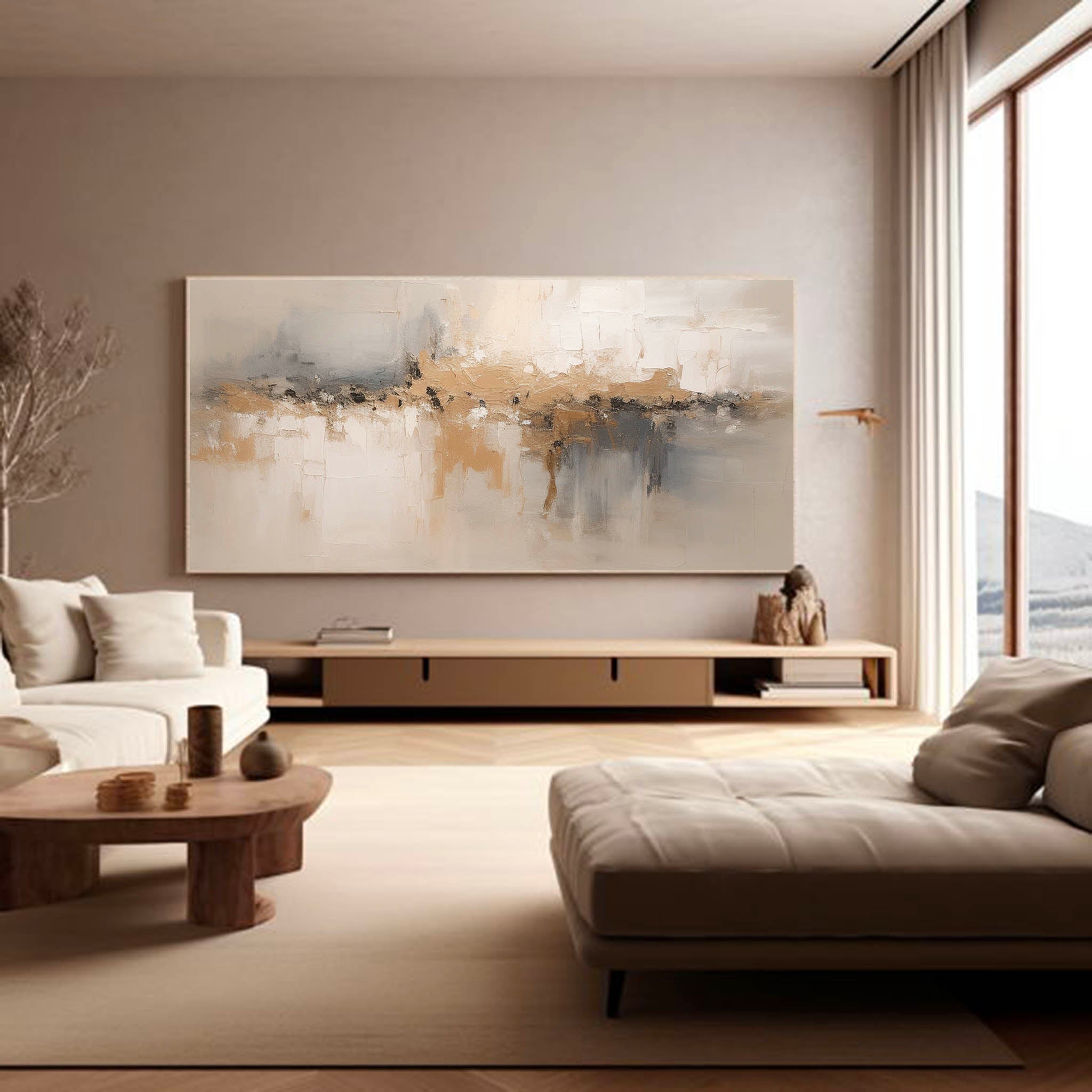 Minimalist Beige Abstract Wall Art Modern Beige Texture Painting Nordic Minimalist Painting