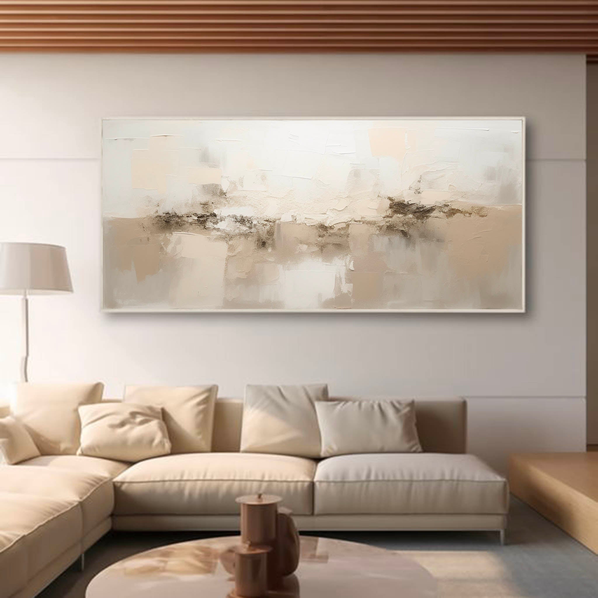 Large Beige White Texture Painting Minima Beige Brown Wall Art White Abstract Art