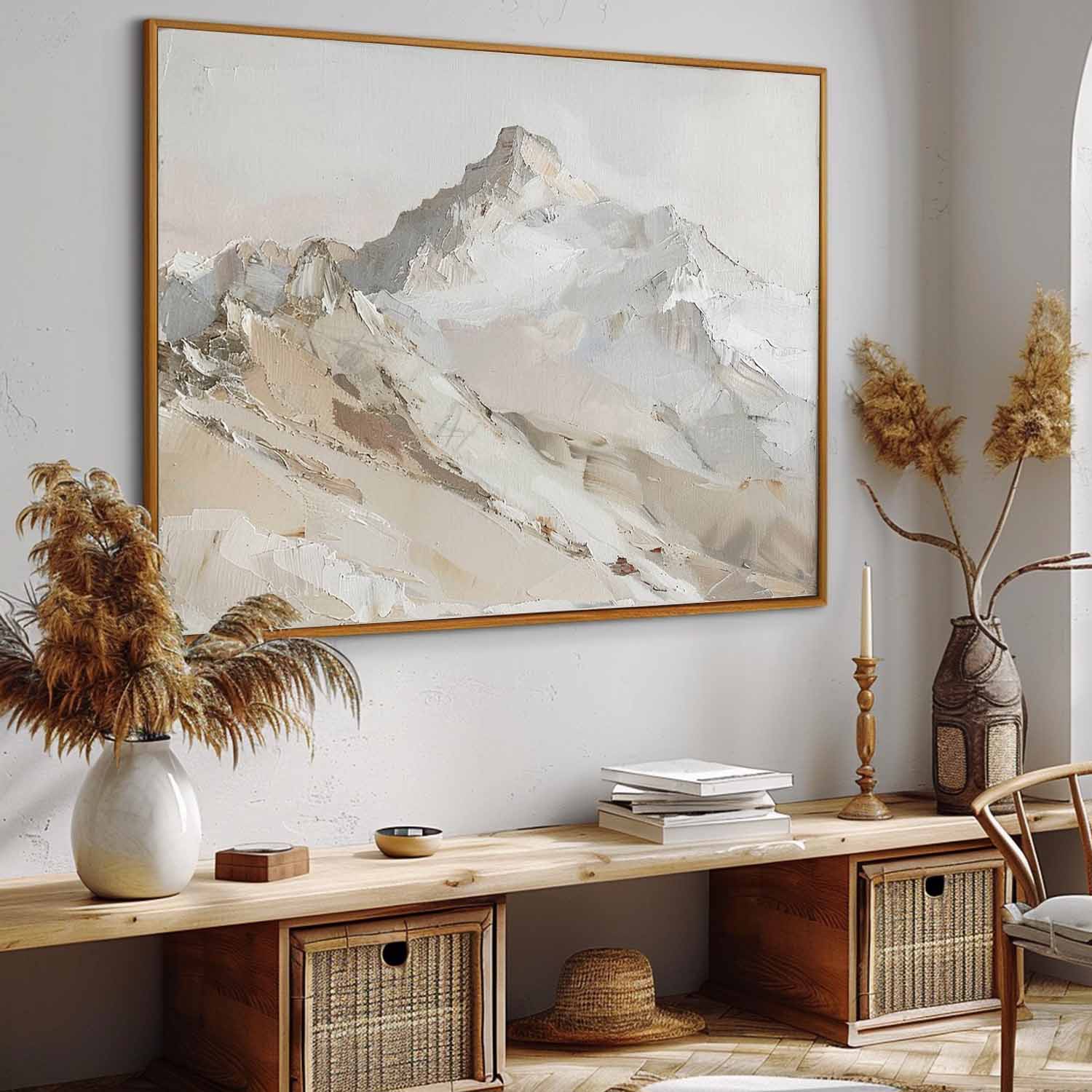 Retro Mountain Art Hand-Painted Textured Mountain Landscape Original Textured Mountain Art On Canvas