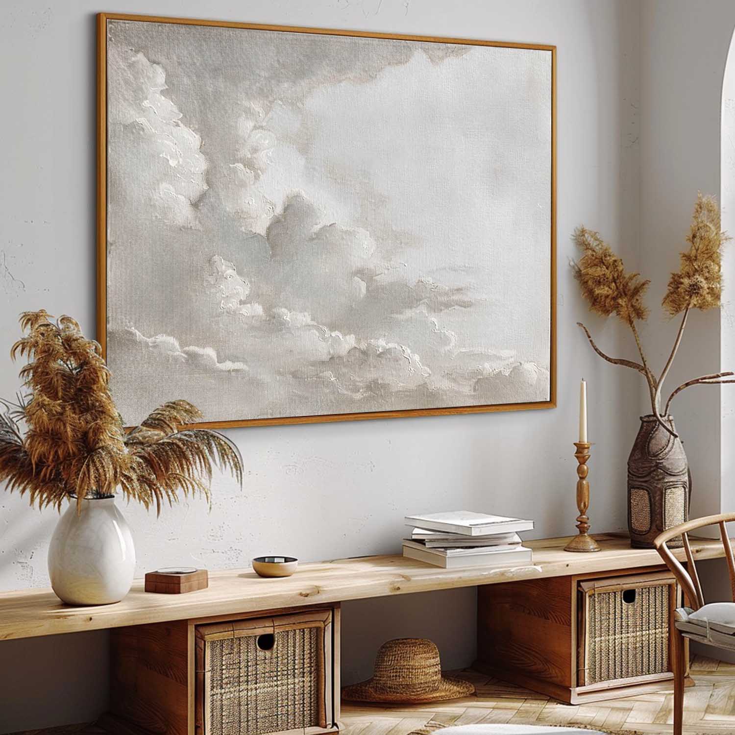 Large Landscape Vintage Painting Original Cloud Painting On Canvas Cloudy Sky Oil Painting Antique Art