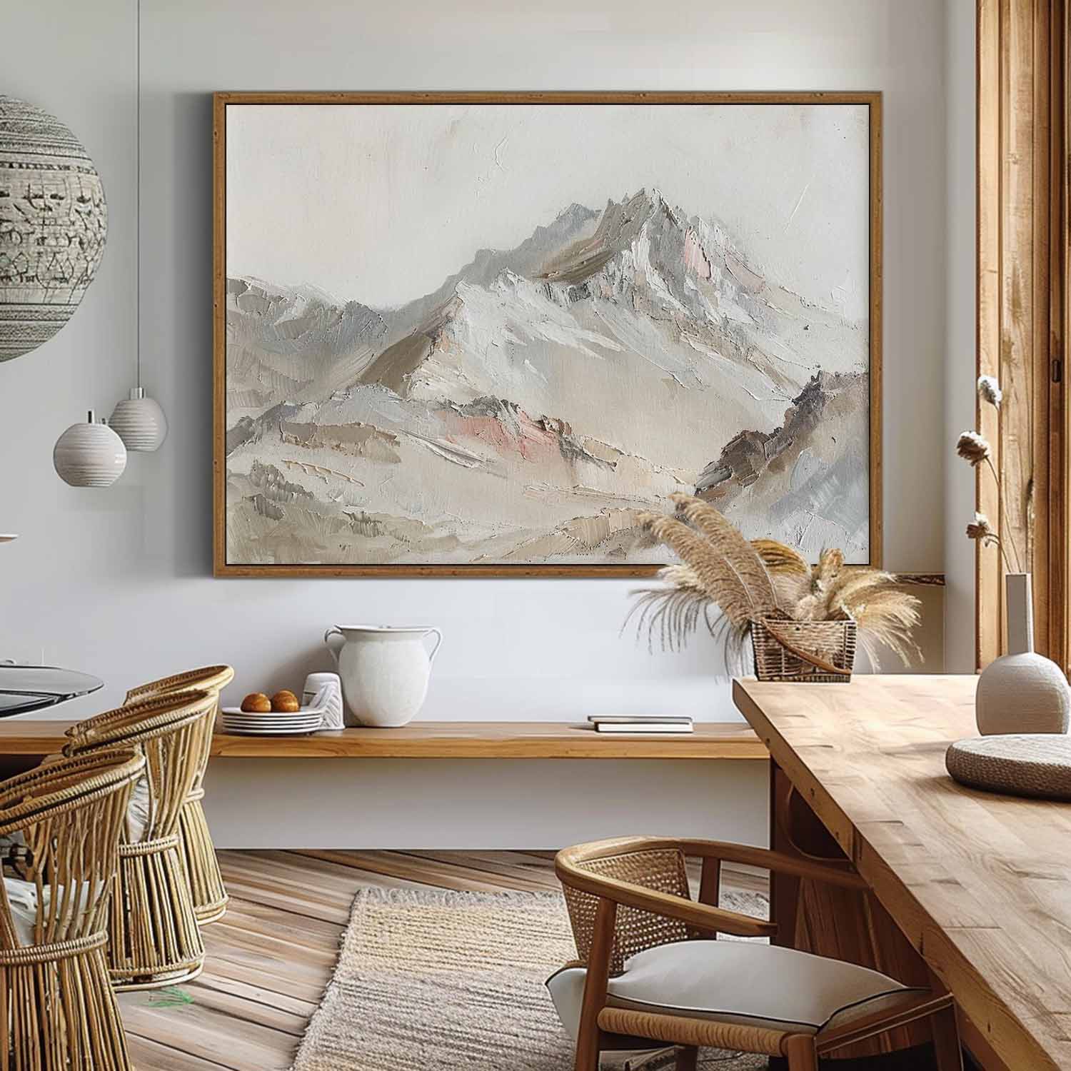 Vintage White Mountain Painting Original Grey And Brown Textured Landscape Painting Large Mountain Oil Painting