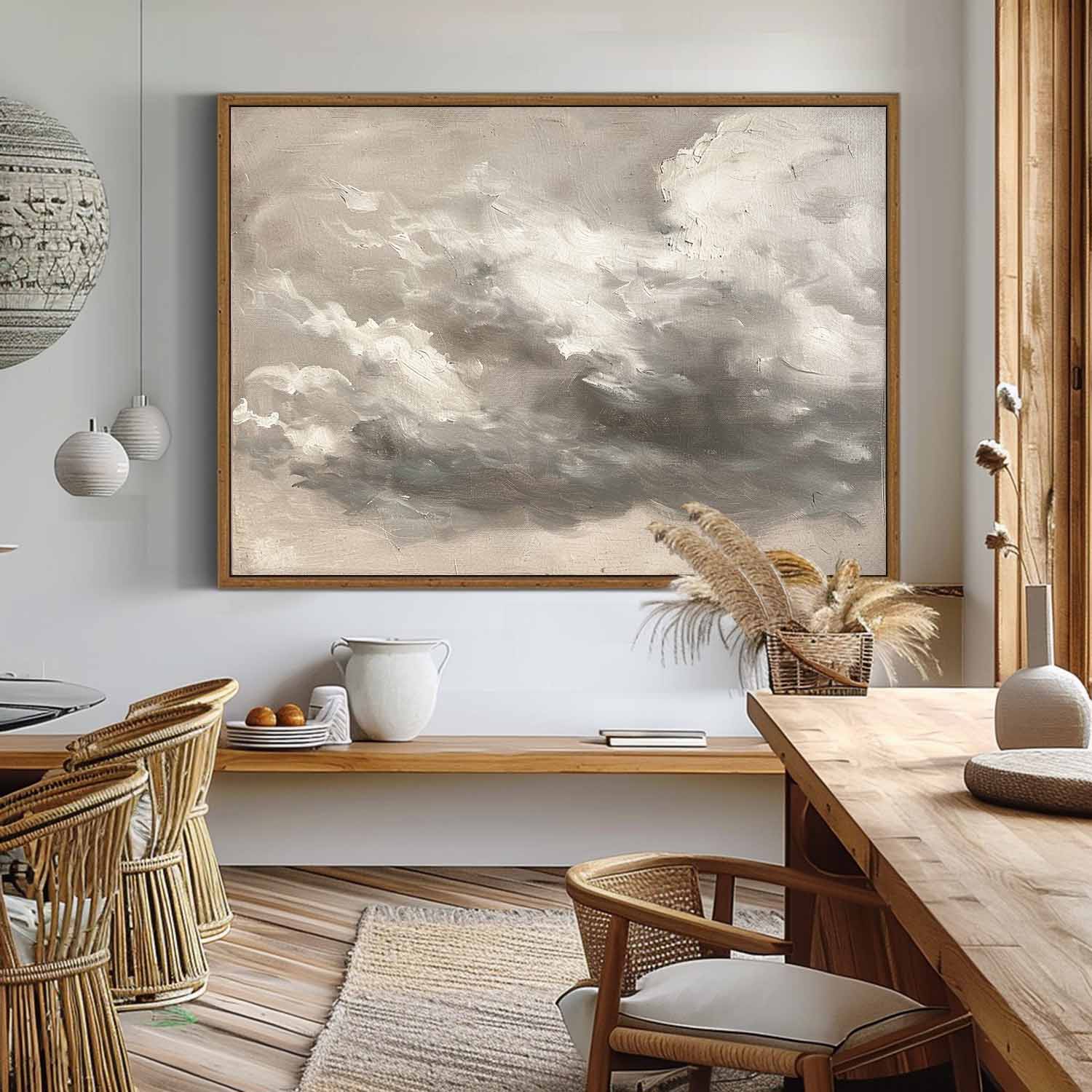 Vintage Cloudy Landscape Painting Large Cloud Acrylic Painting Vintage Sky Art Cloud Landscape Oil Painting